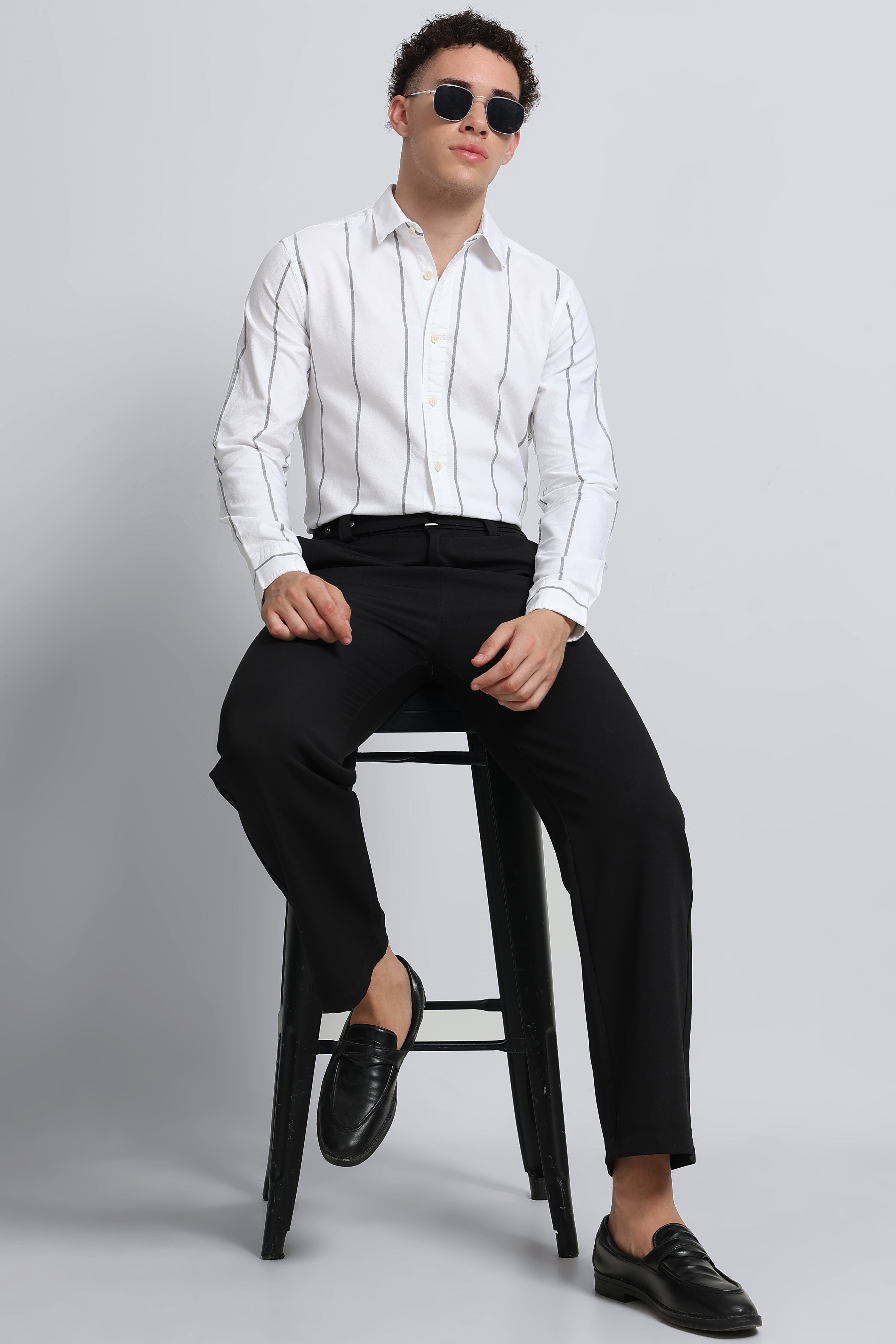 Men White Classic Striped Cotton Shirt