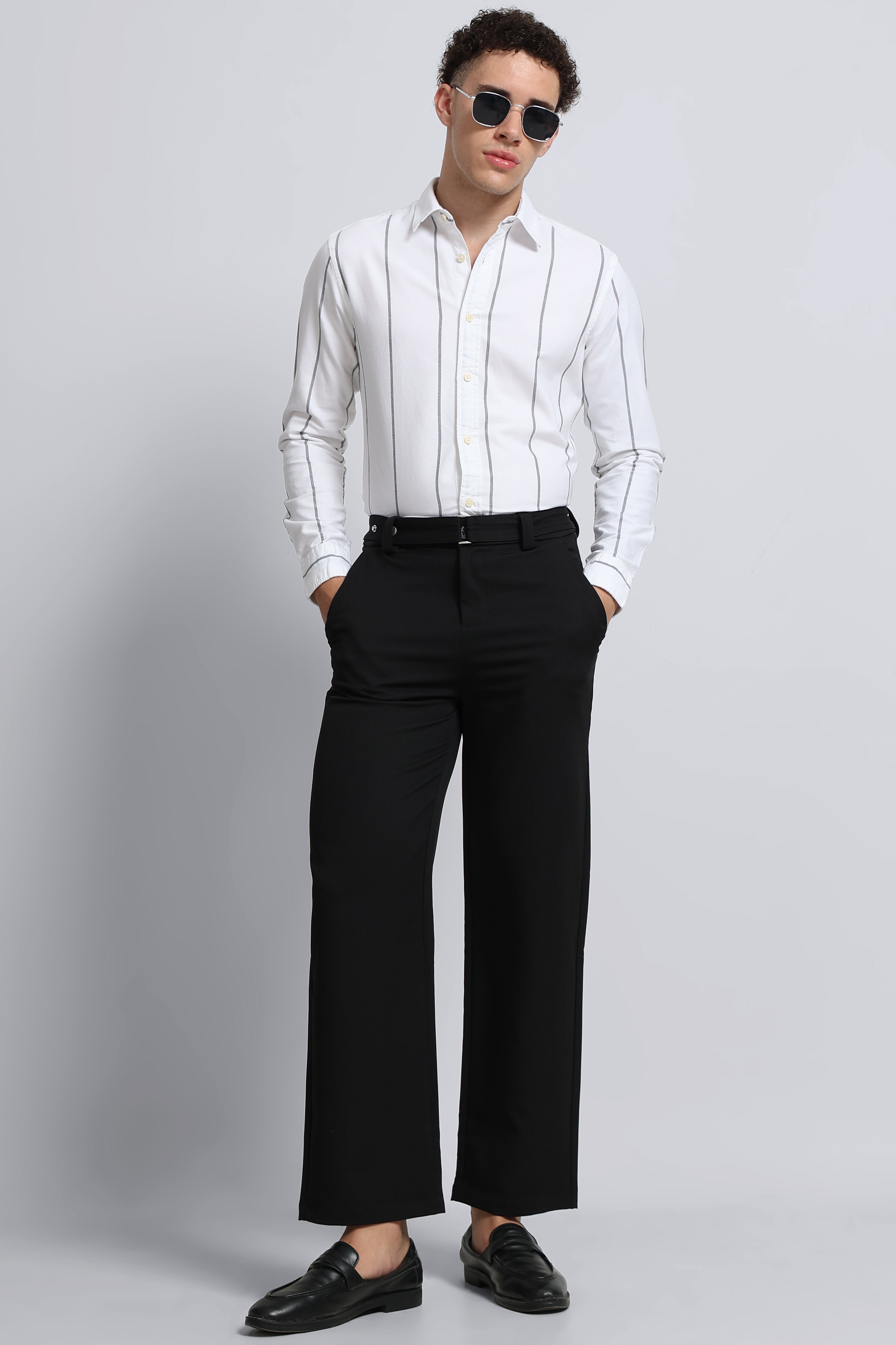Men White Classic Striped Cotton Shirt