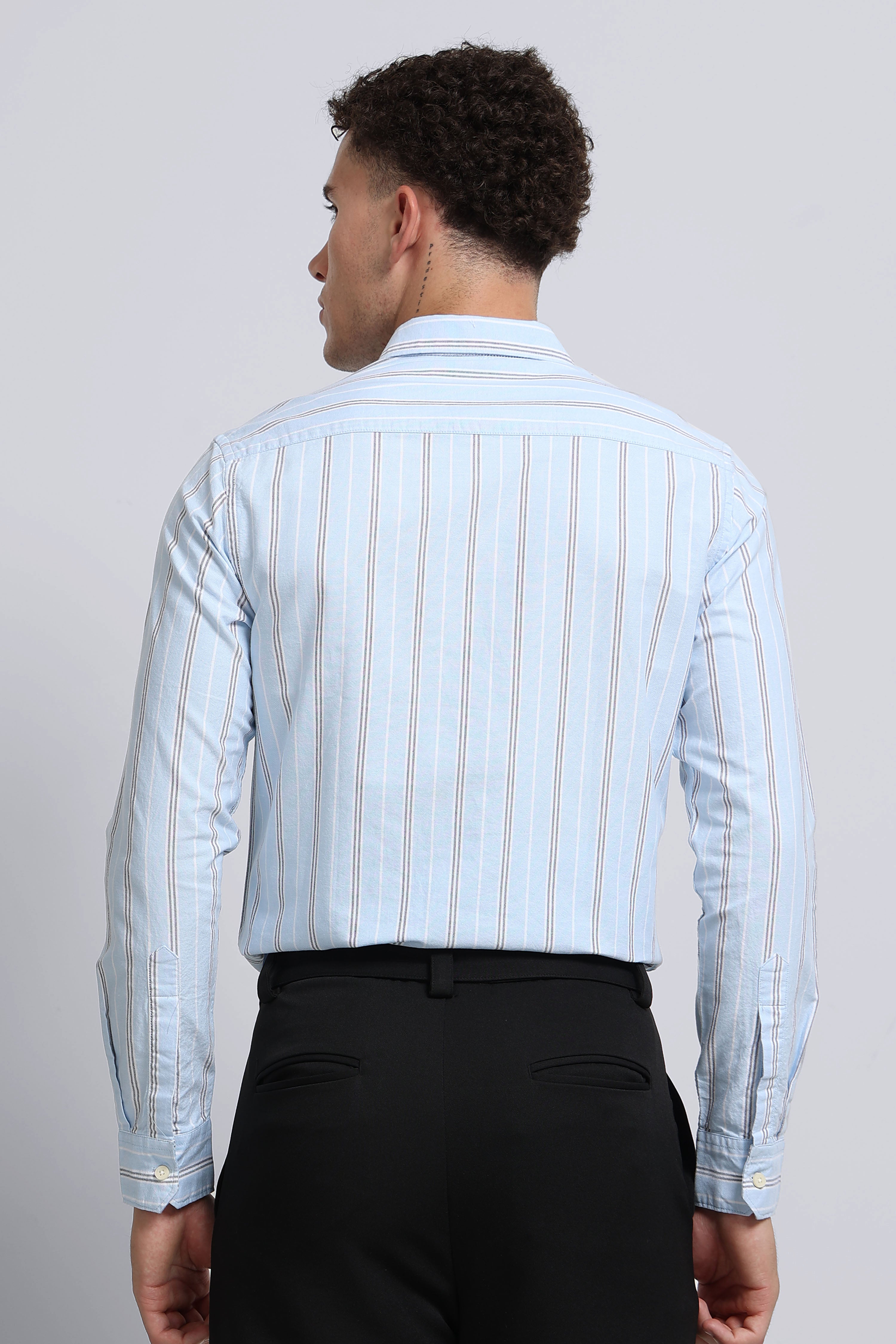 Men Blue Classic Striped Cotton Shirt