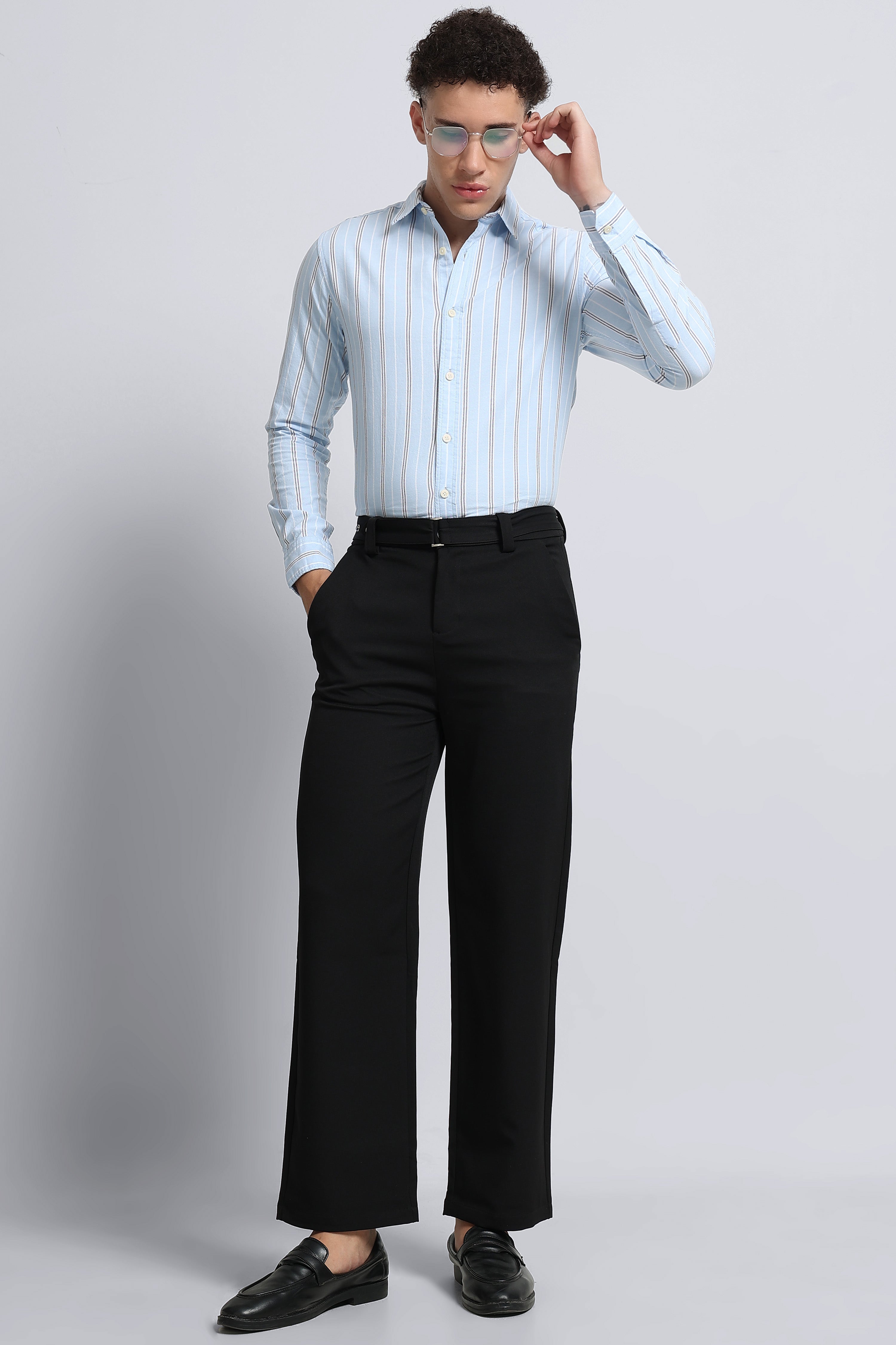 Men Blue Classic Striped Cotton Shirt