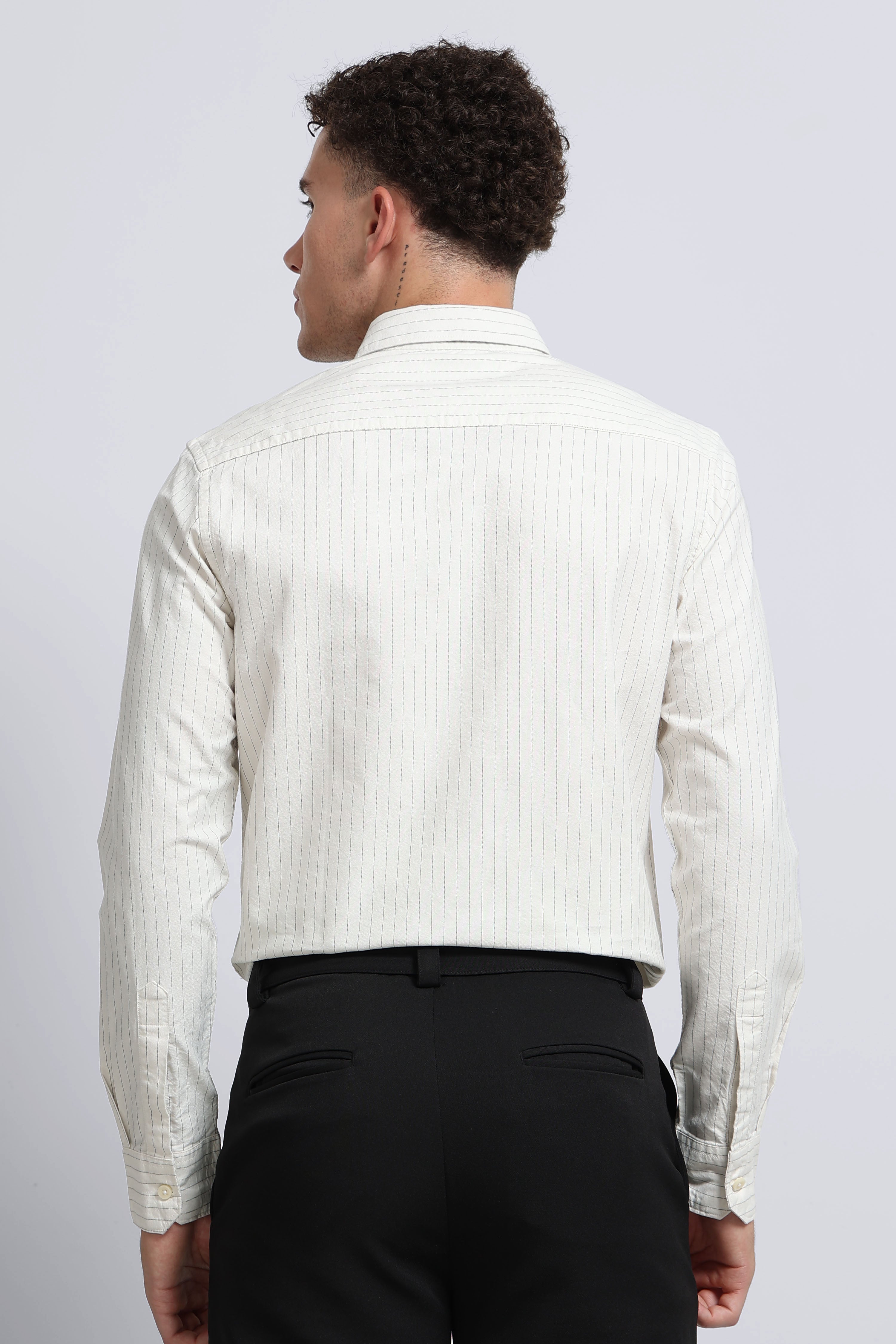 Men Cream Striped Cotton Shirt