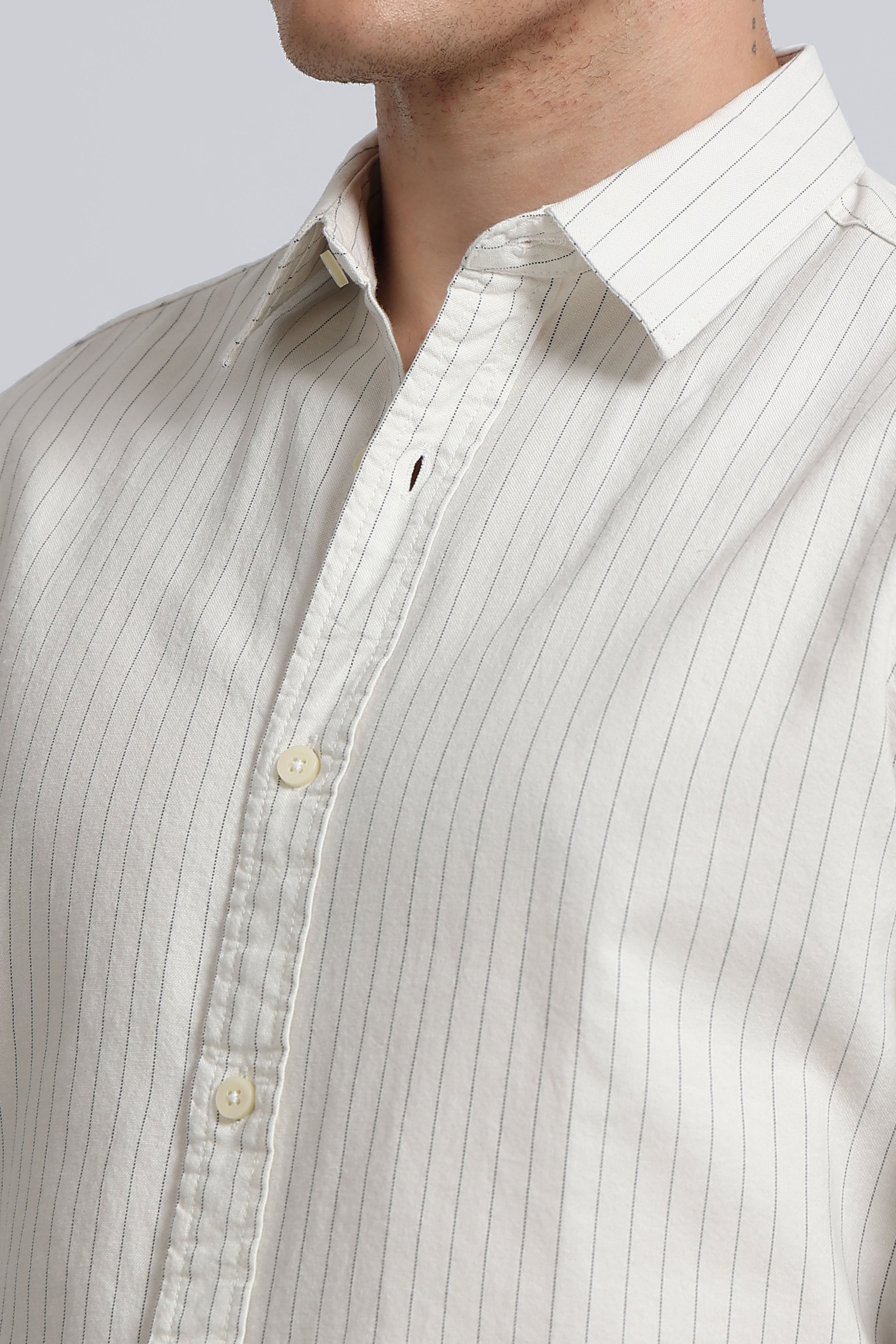 Men Cream Striped Cotton Shirt