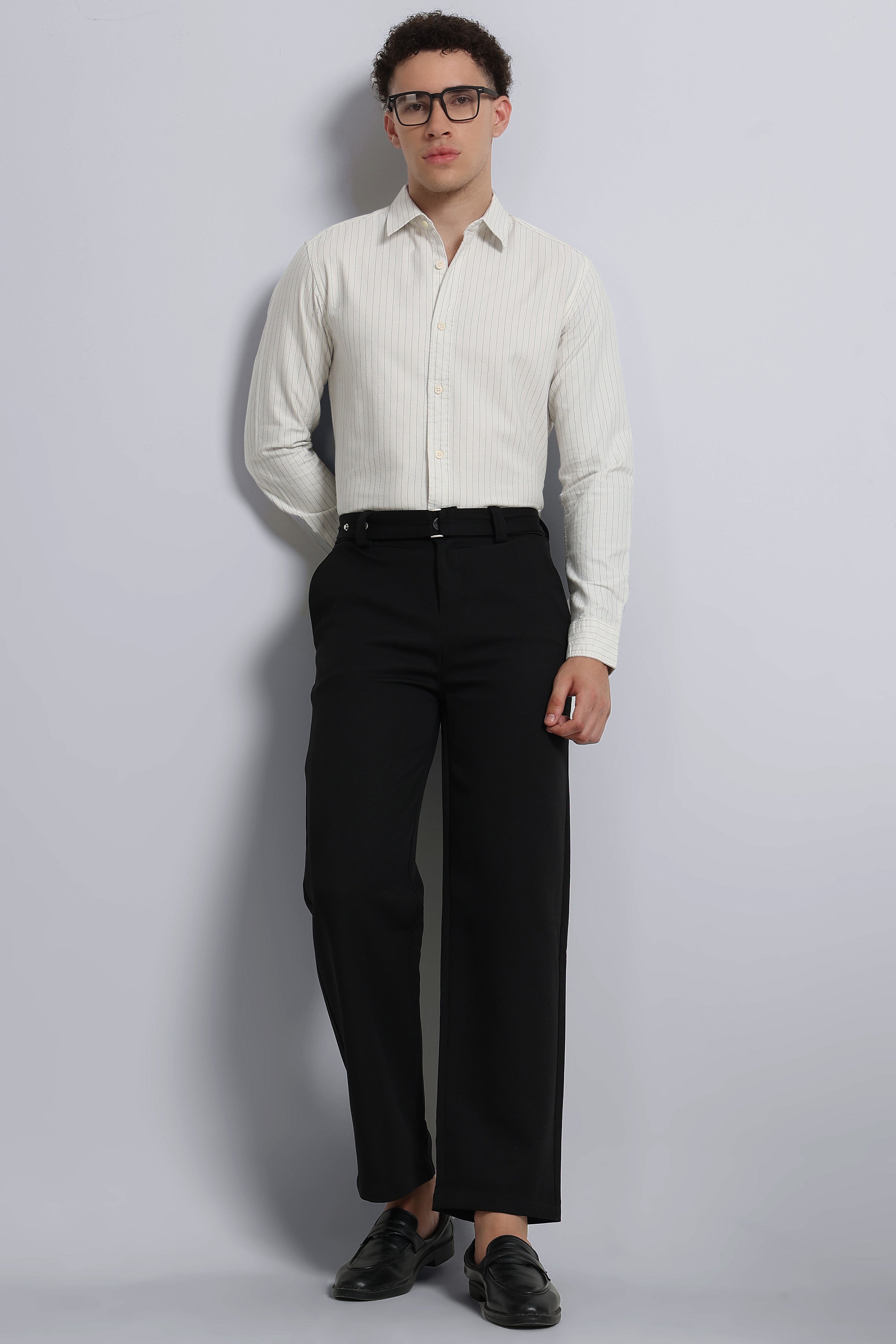 Men Cream Striped Cotton Shirt