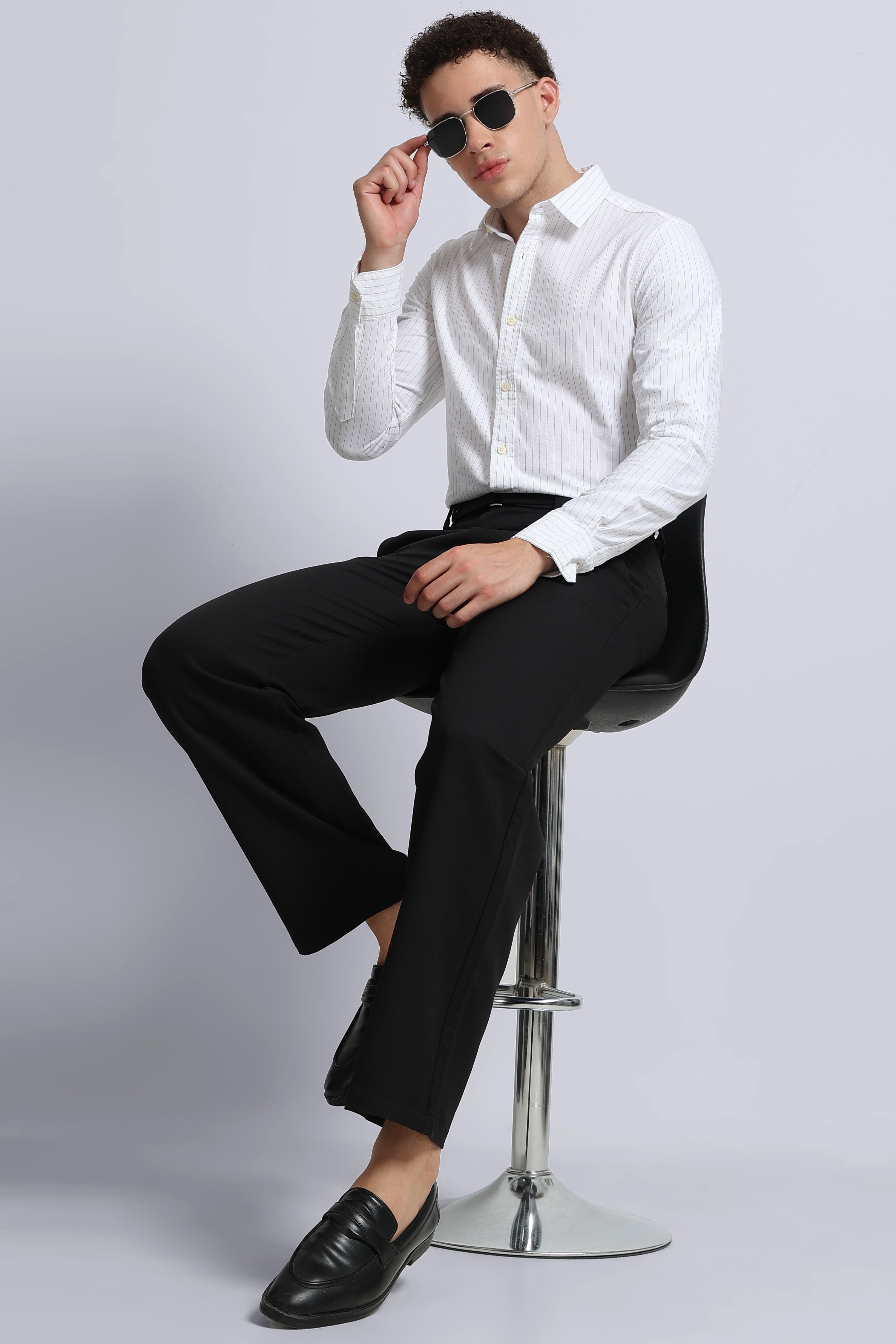 Men Off White Striped Cotton Shirt