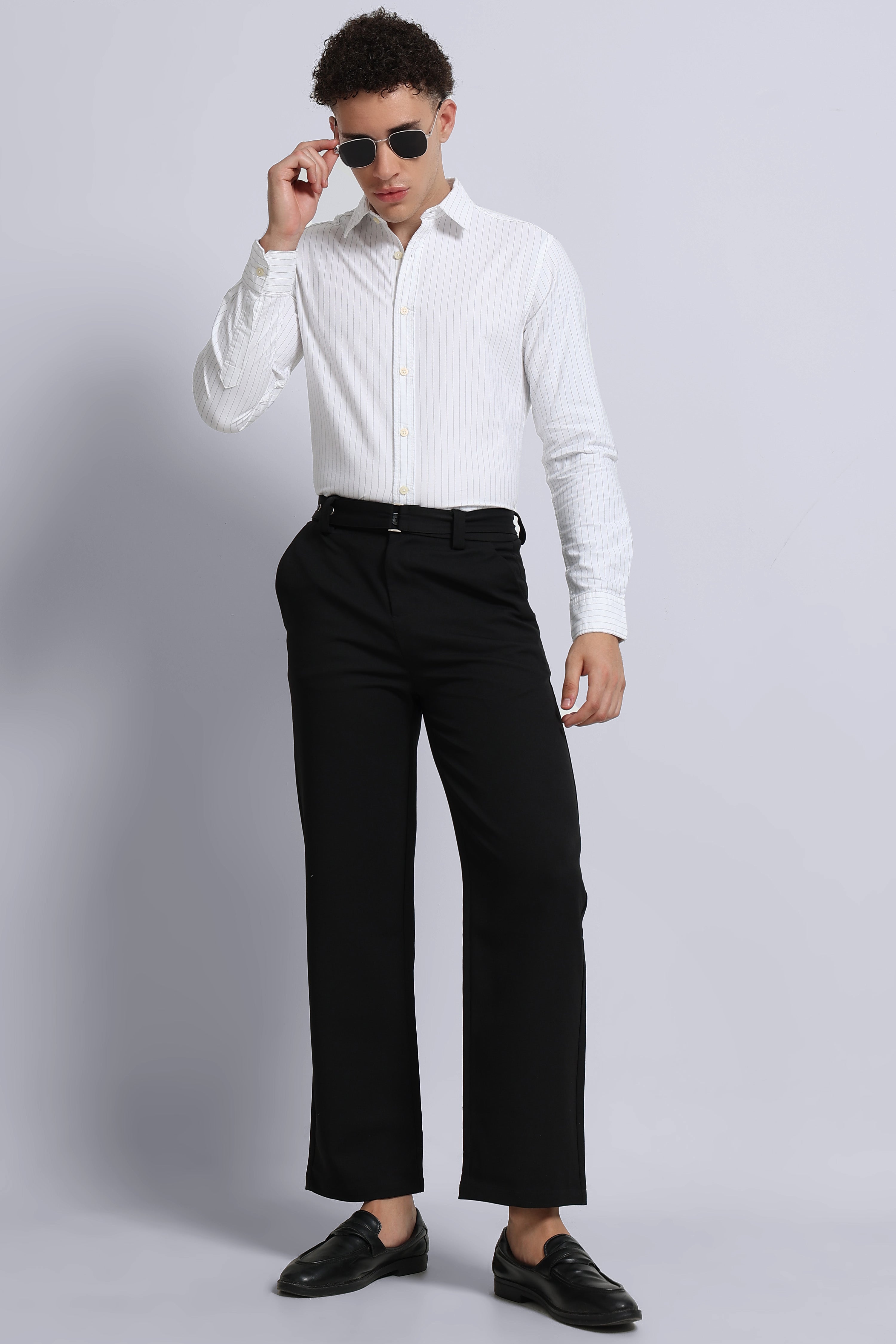 Men Off White Striped Cotton Shirt