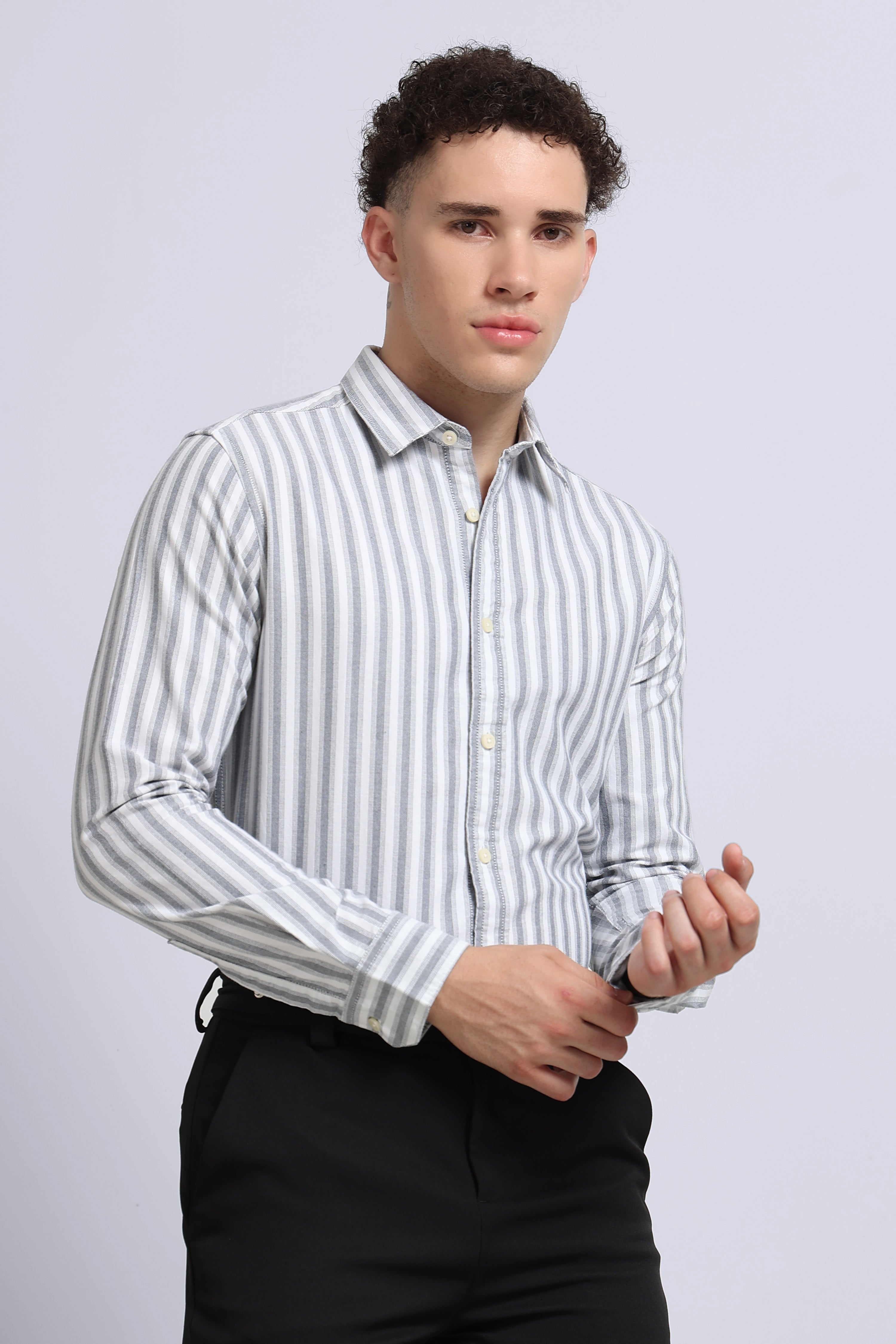Men Black Classic Striped Cotton Shirt