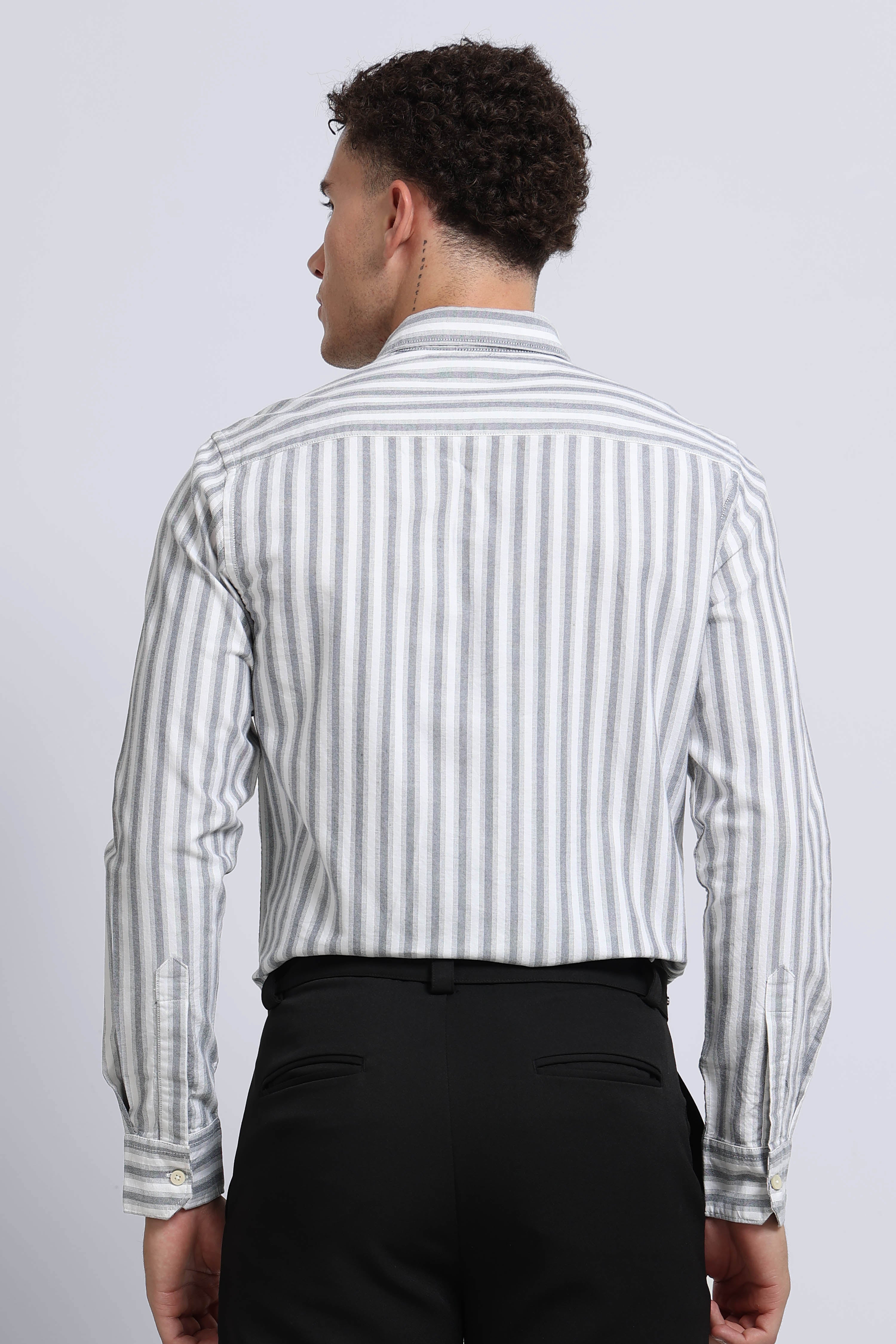 Men Black Classic Striped Cotton Shirt