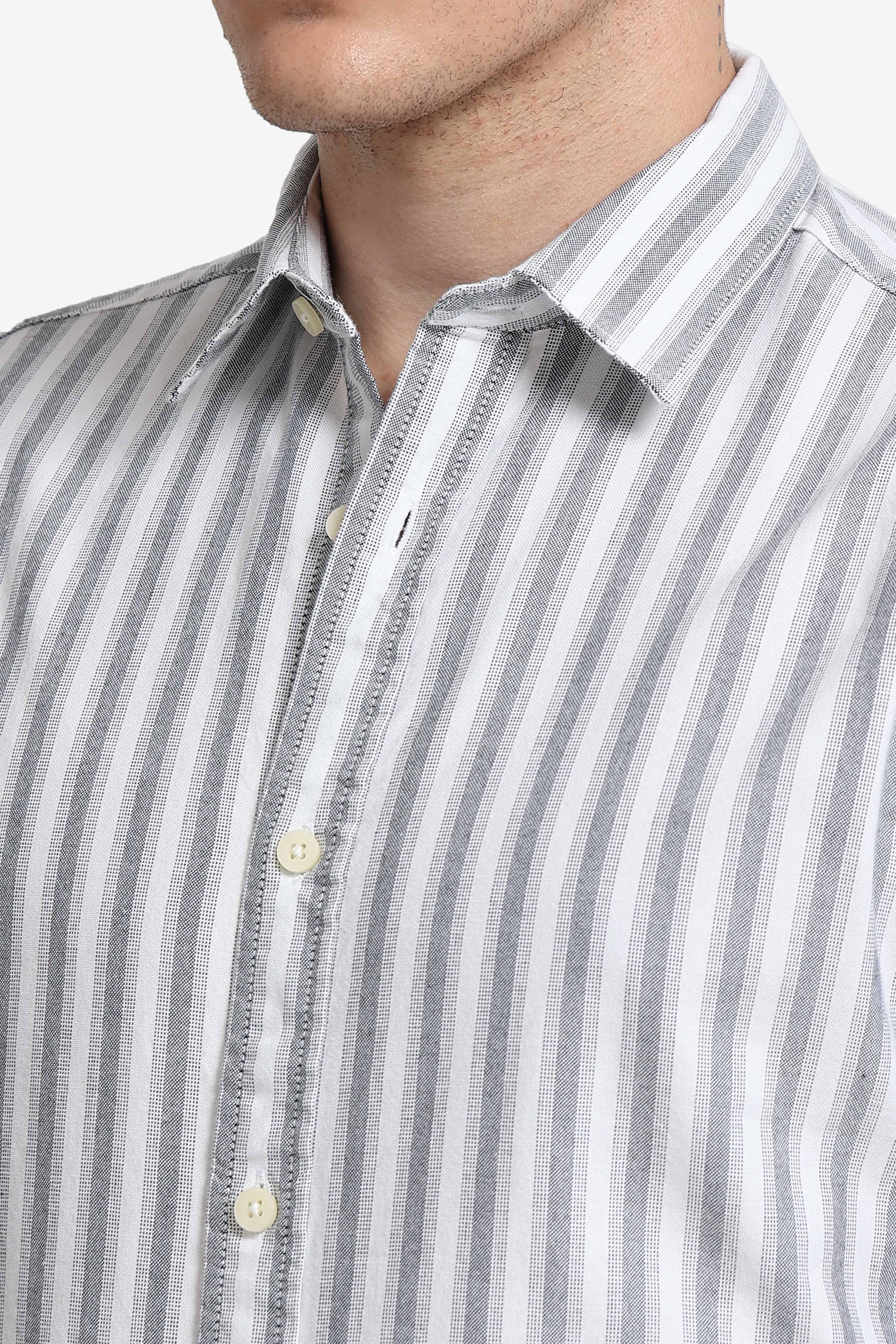 Men Black Classic Striped Cotton Shirt