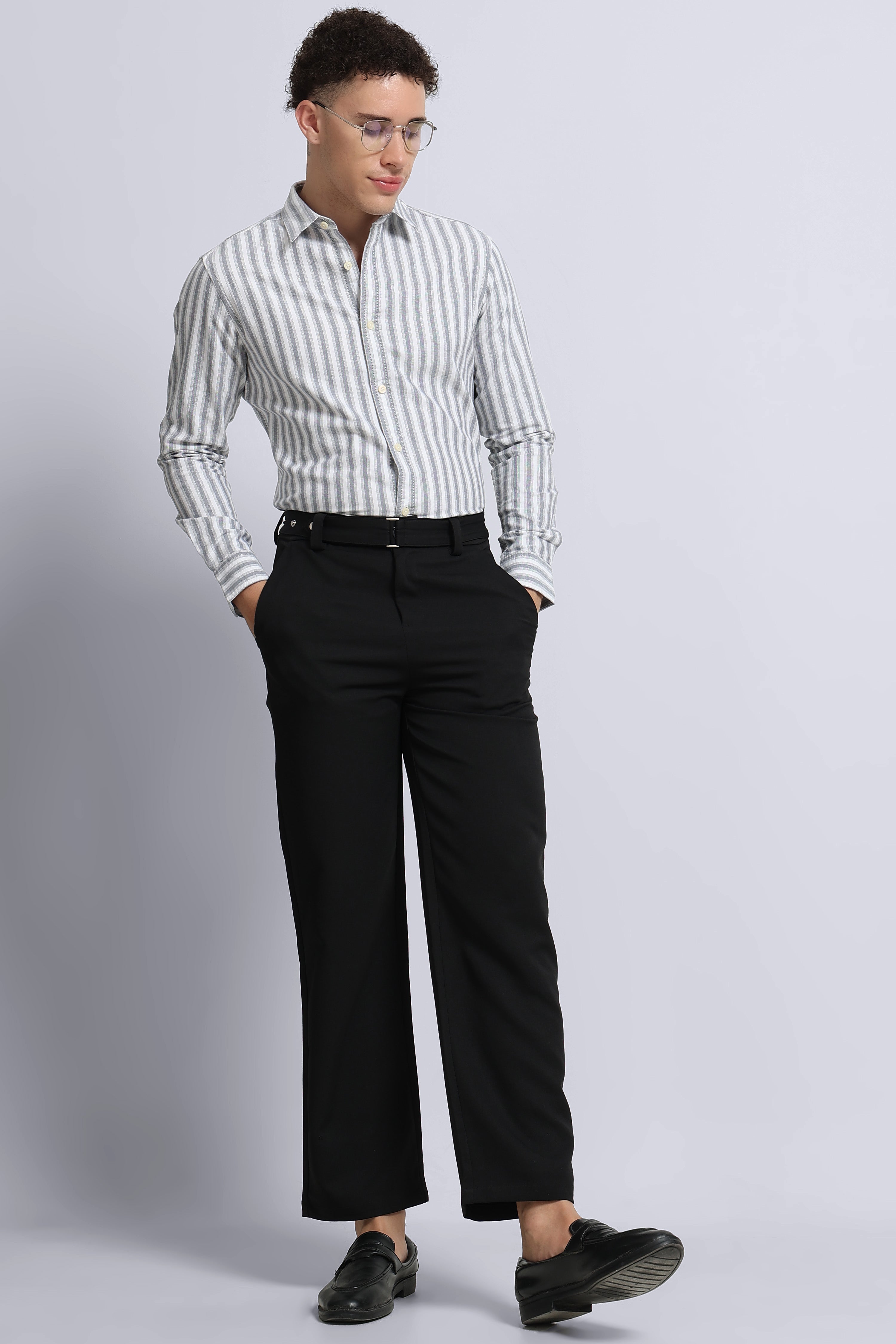 Men Black Classic Striped Cotton Shirt
