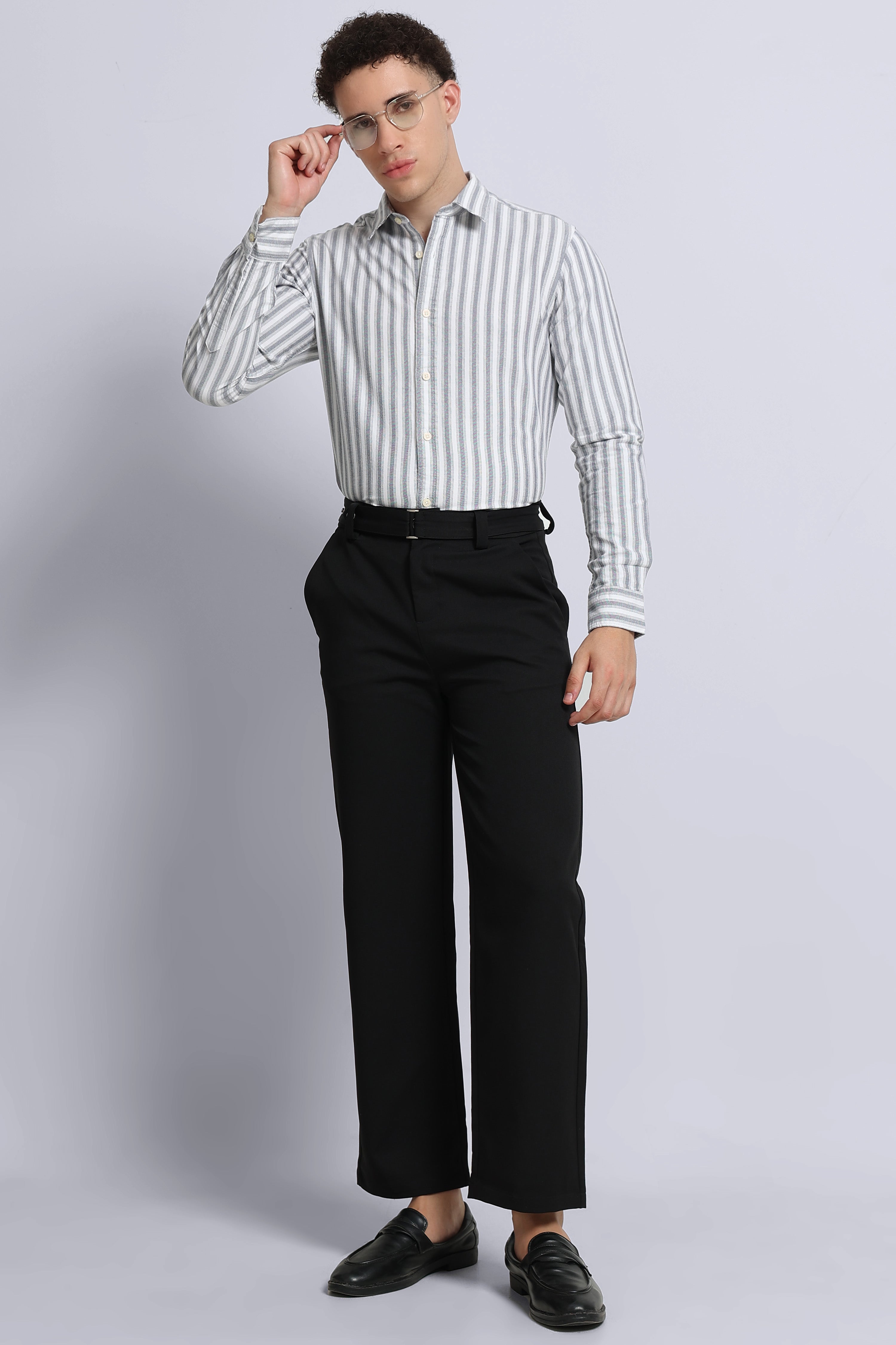 Men Black Classic Striped Cotton Shirt