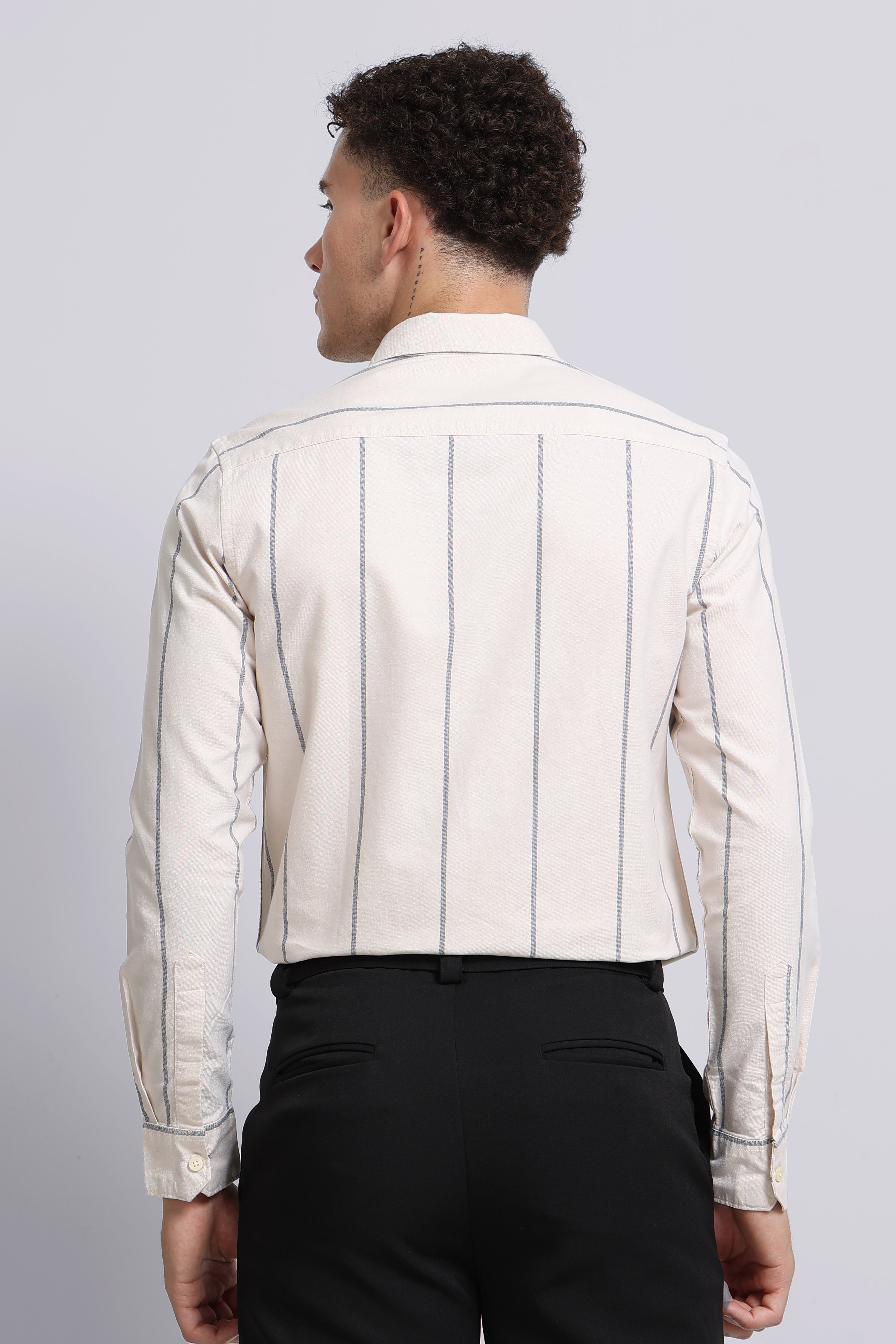 Men Cream Classic Striped Cotton Shirt