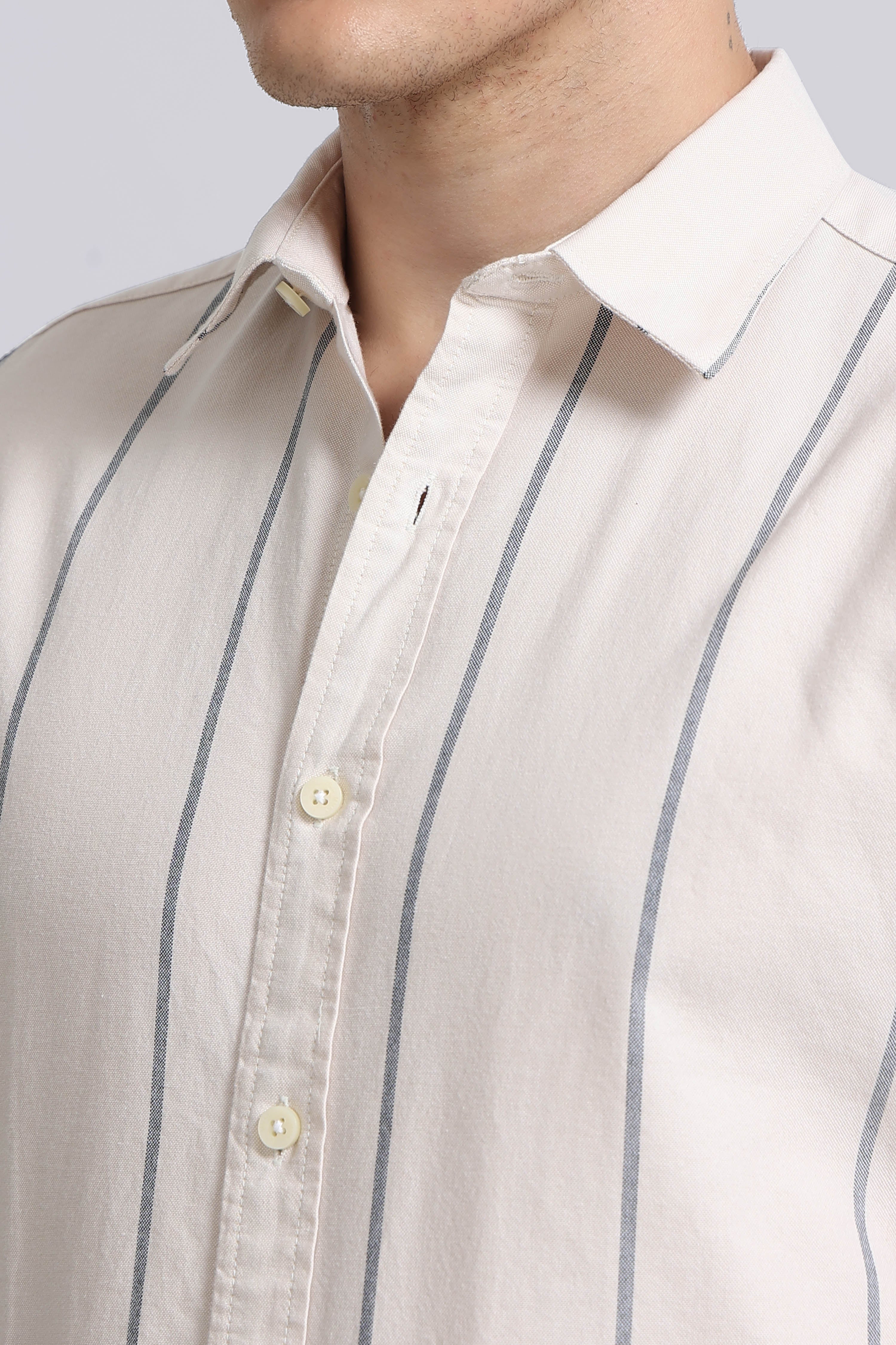 Men Cream Classic Striped Cotton Shirt