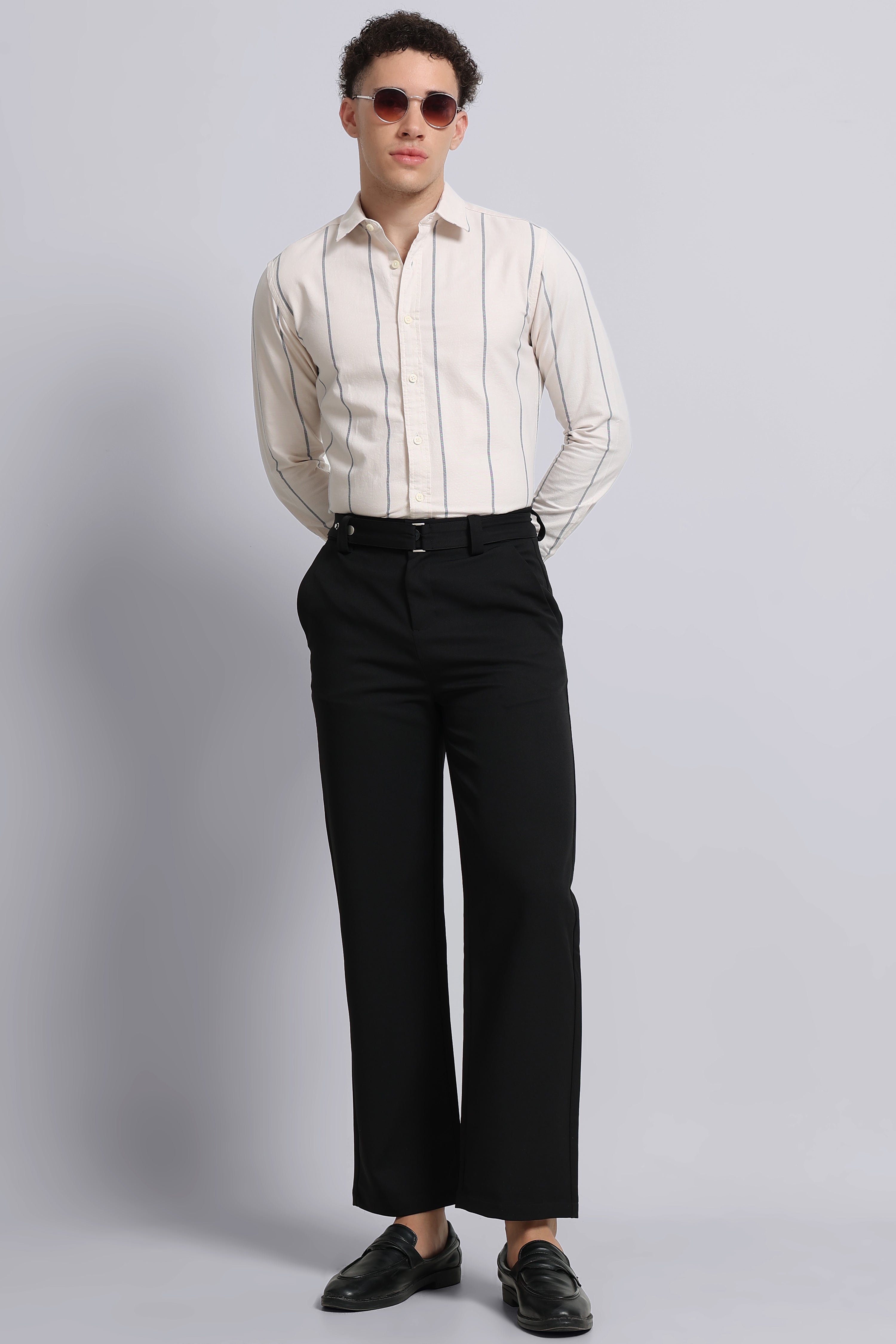Men Cream Classic Striped Cotton Shirt