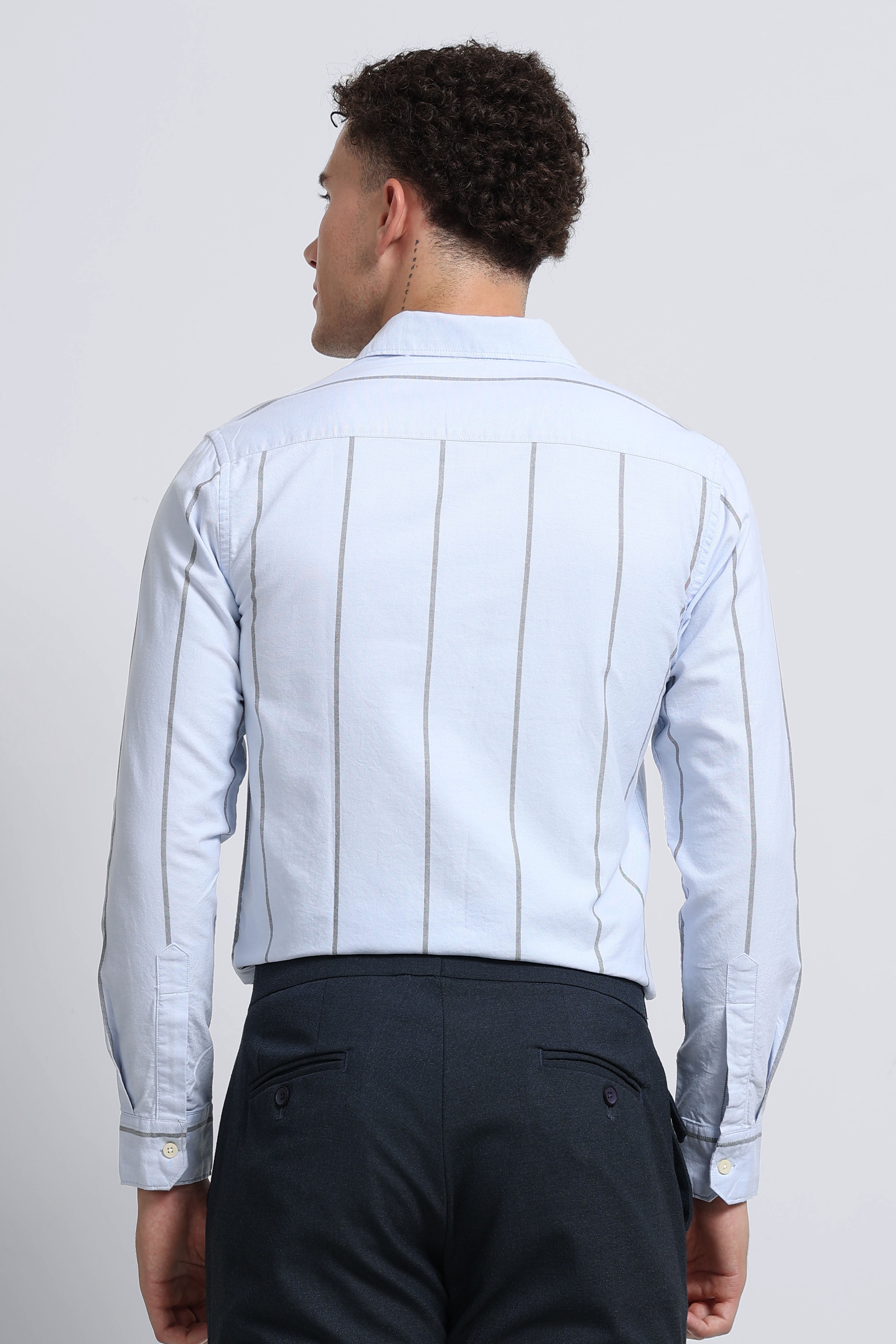 Men Blue Classic Striped Cotton Shirt