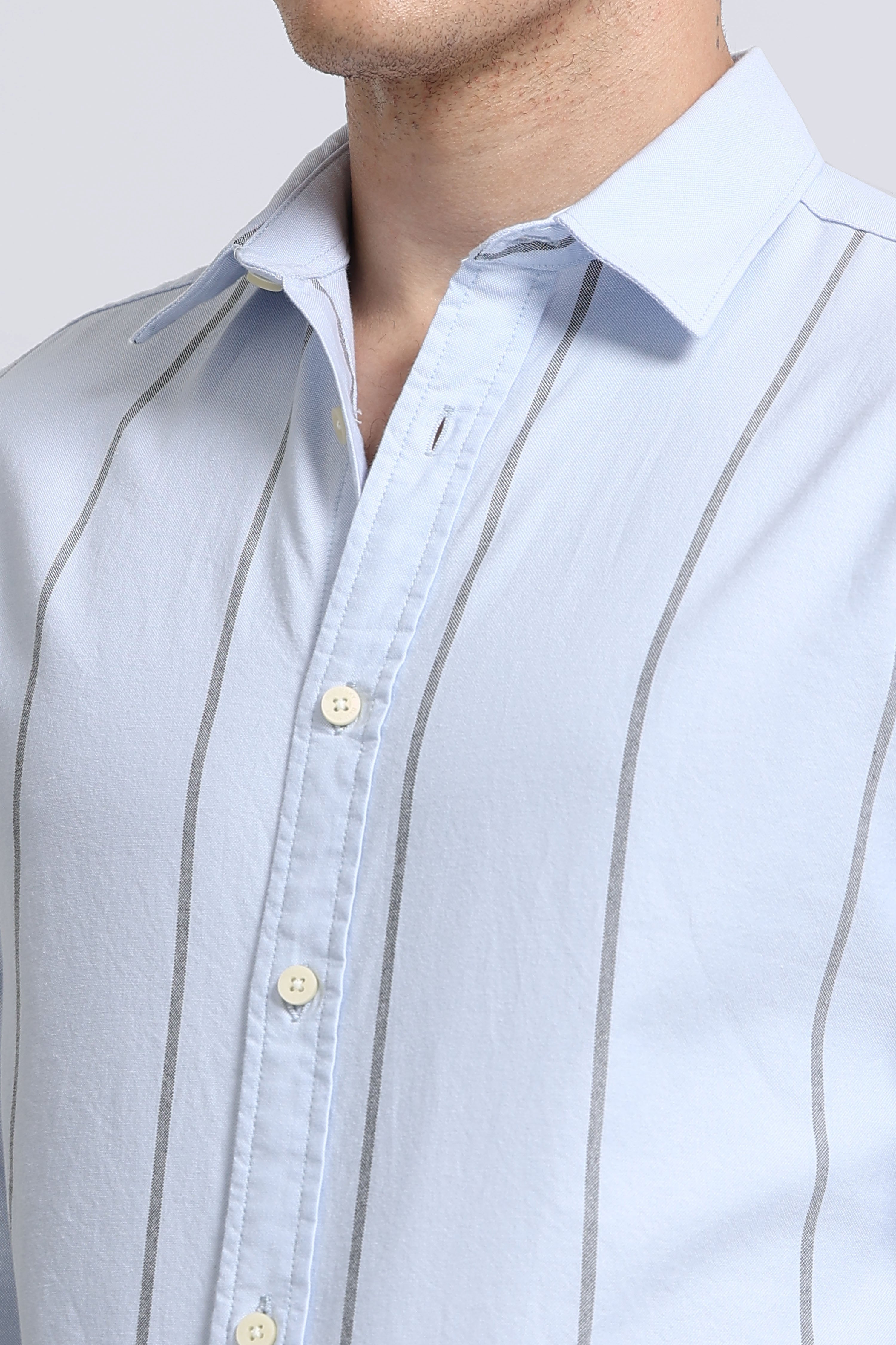 Men Blue Classic Striped Cotton Shirt