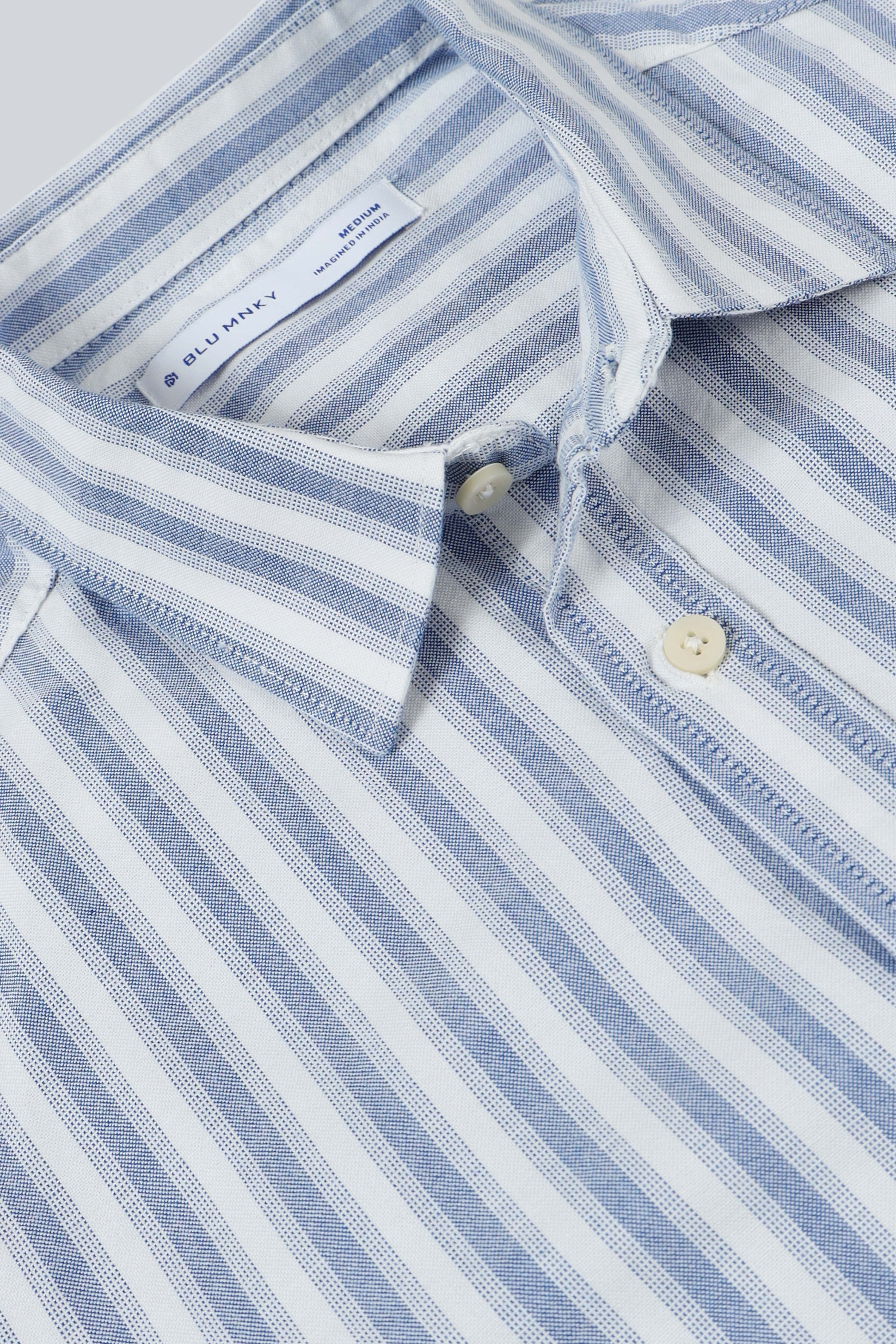 Men Blue Classic Striped Cotton Shirt