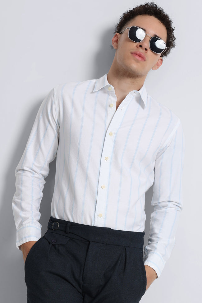 Men White Classic Striped Cotton Shirt
