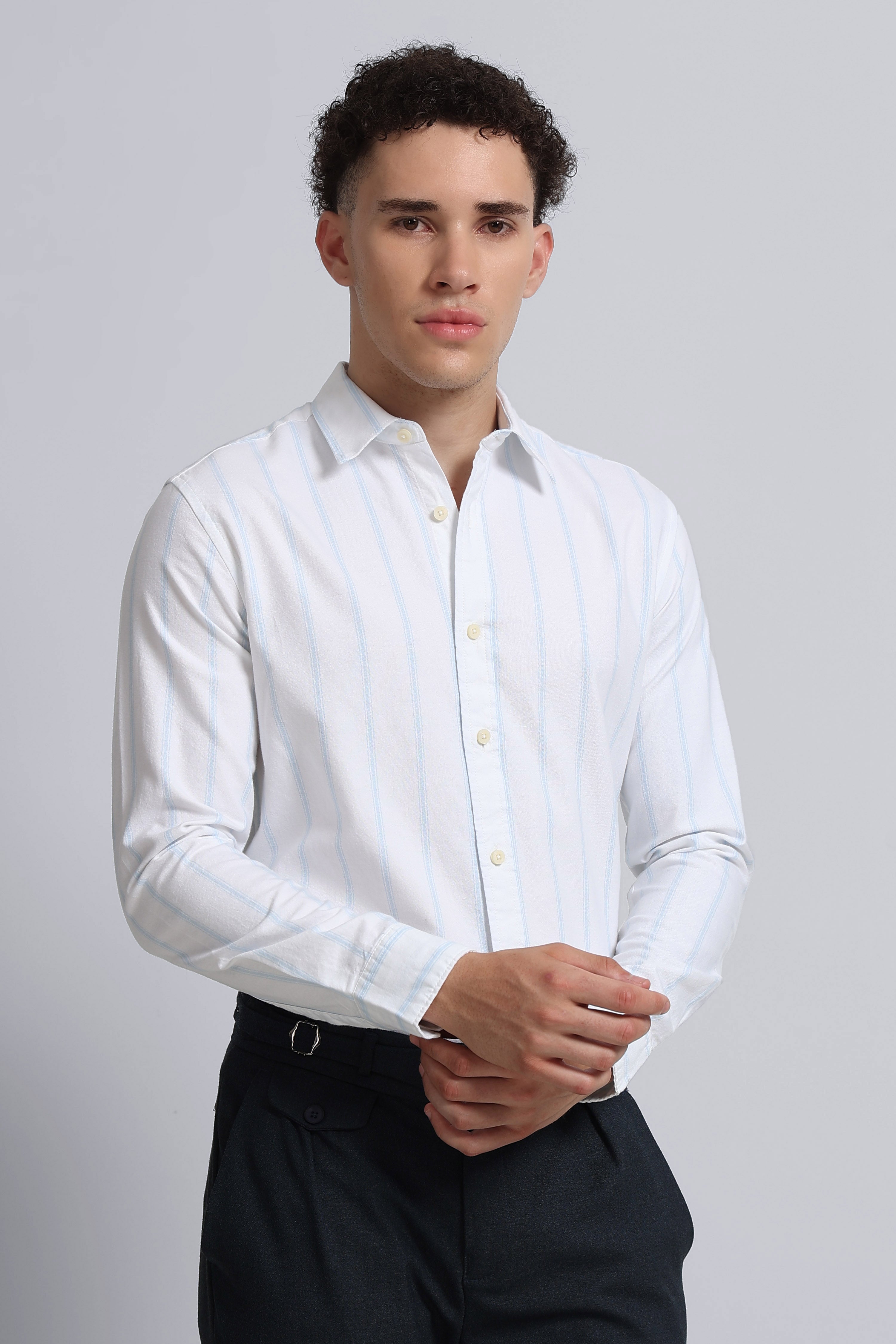 Men White Classic Striped Cotton Shirt