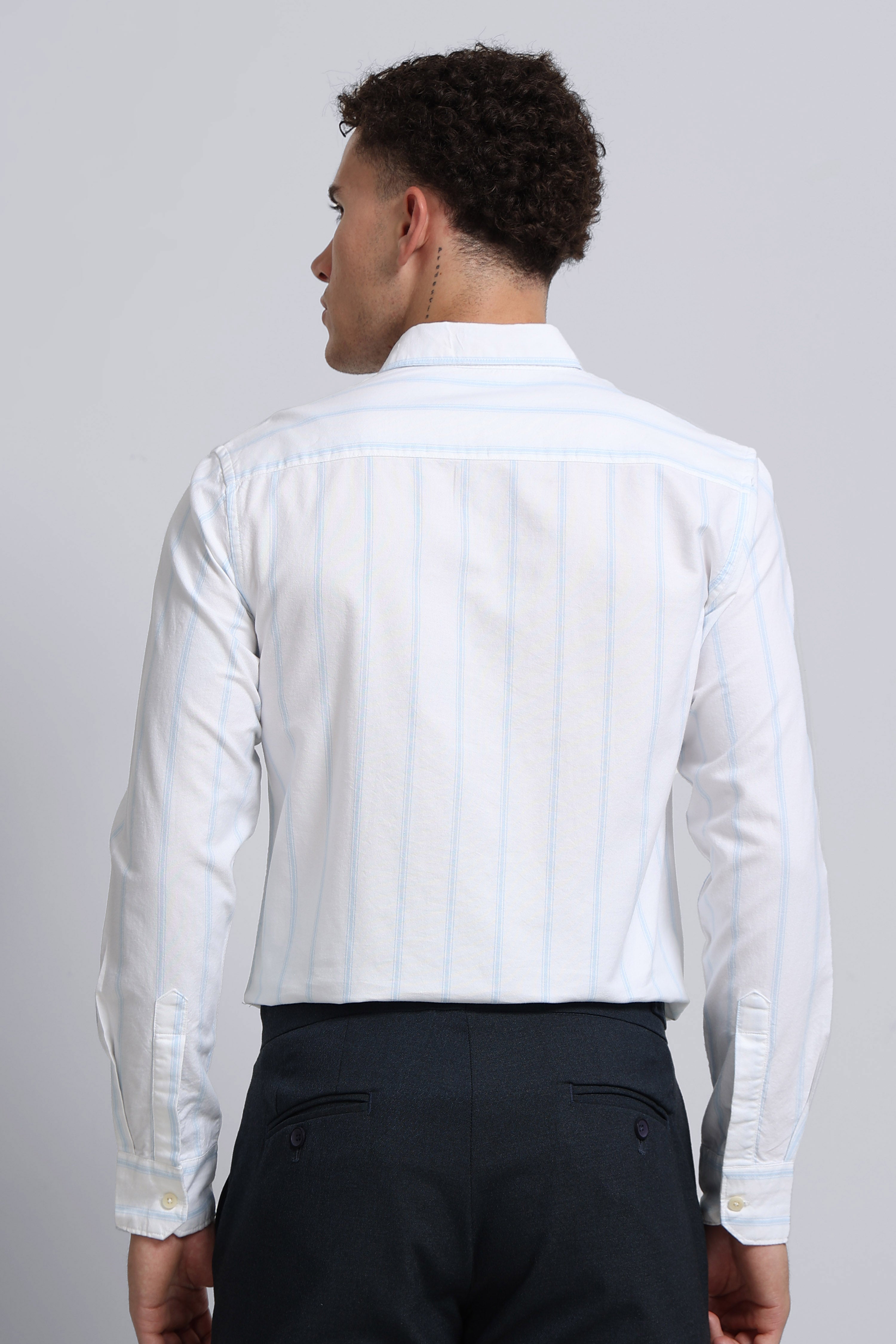 Men White Classic Striped Cotton Shirt