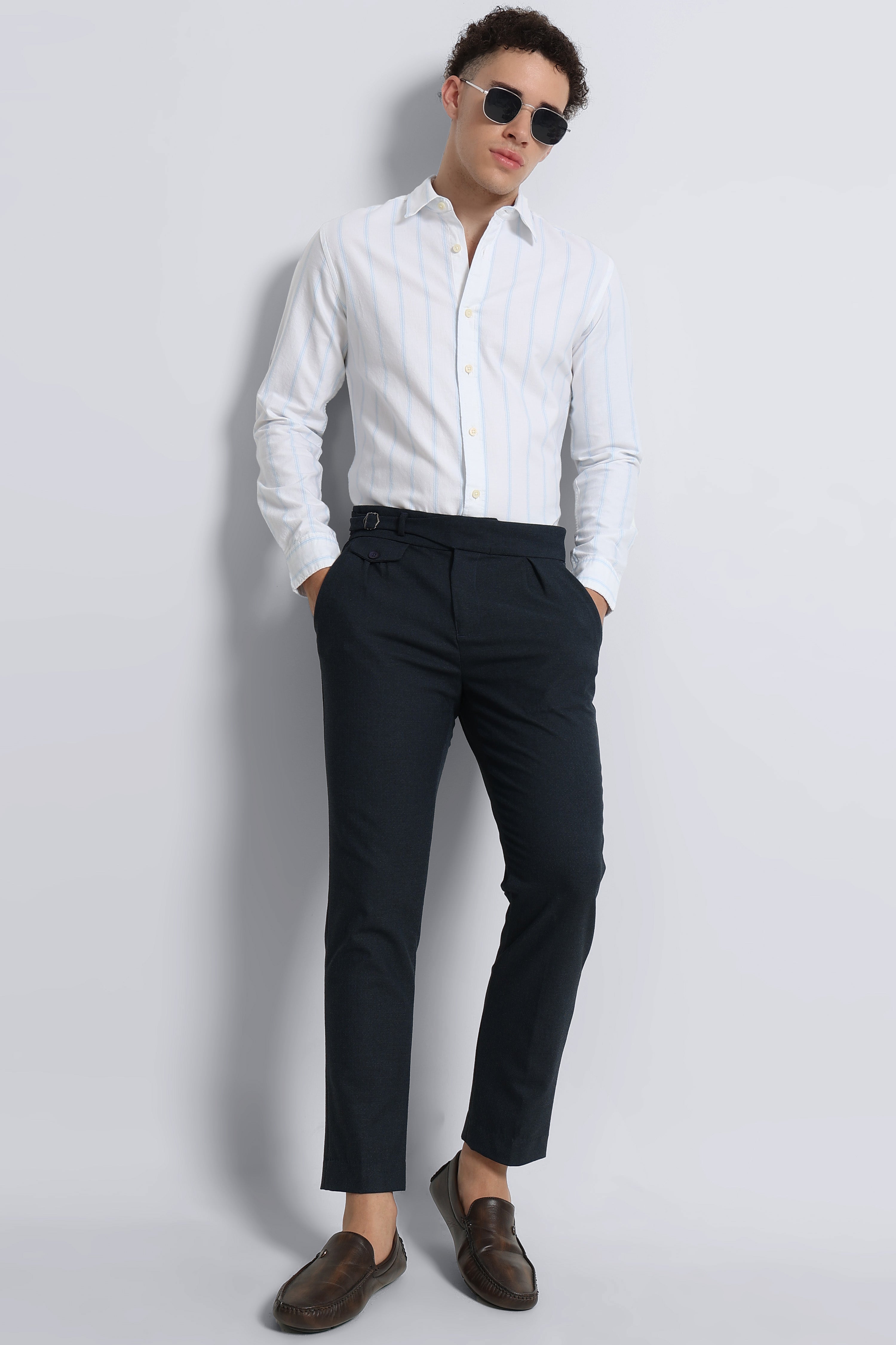 Men White Classic Striped Cotton Shirt