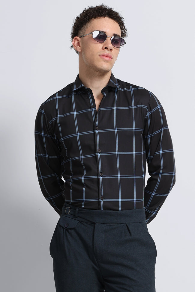 Men Black Premium Checked Shirt