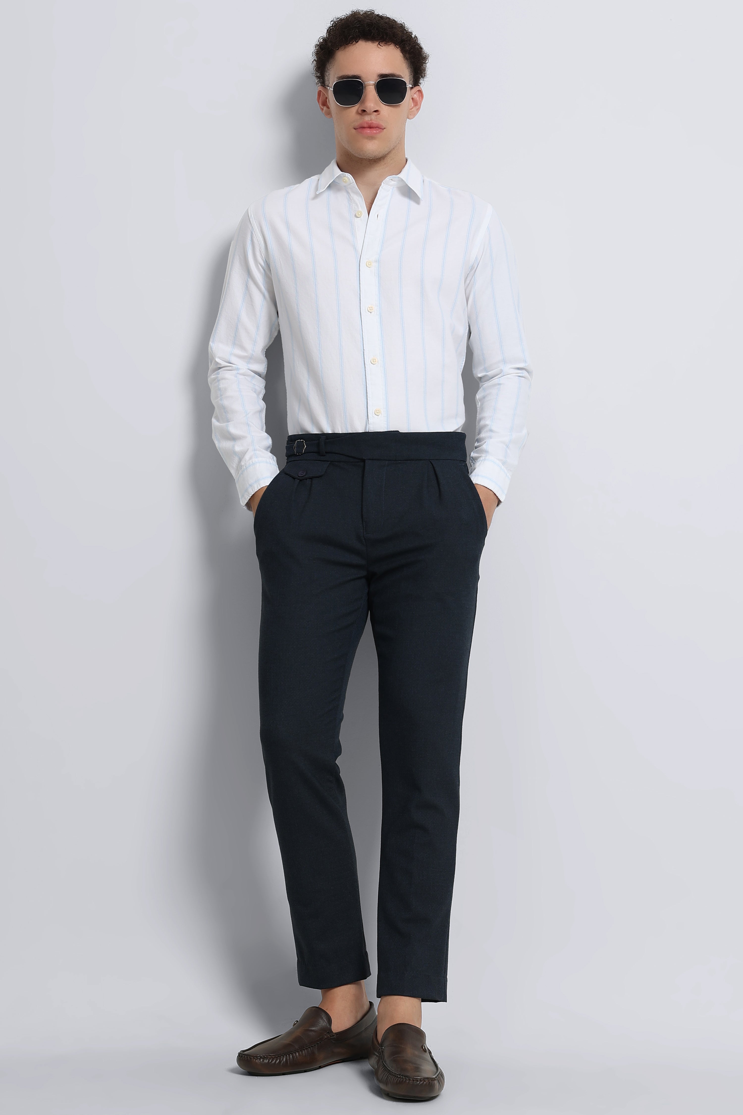 Men White Classic Striped Cotton Shirt