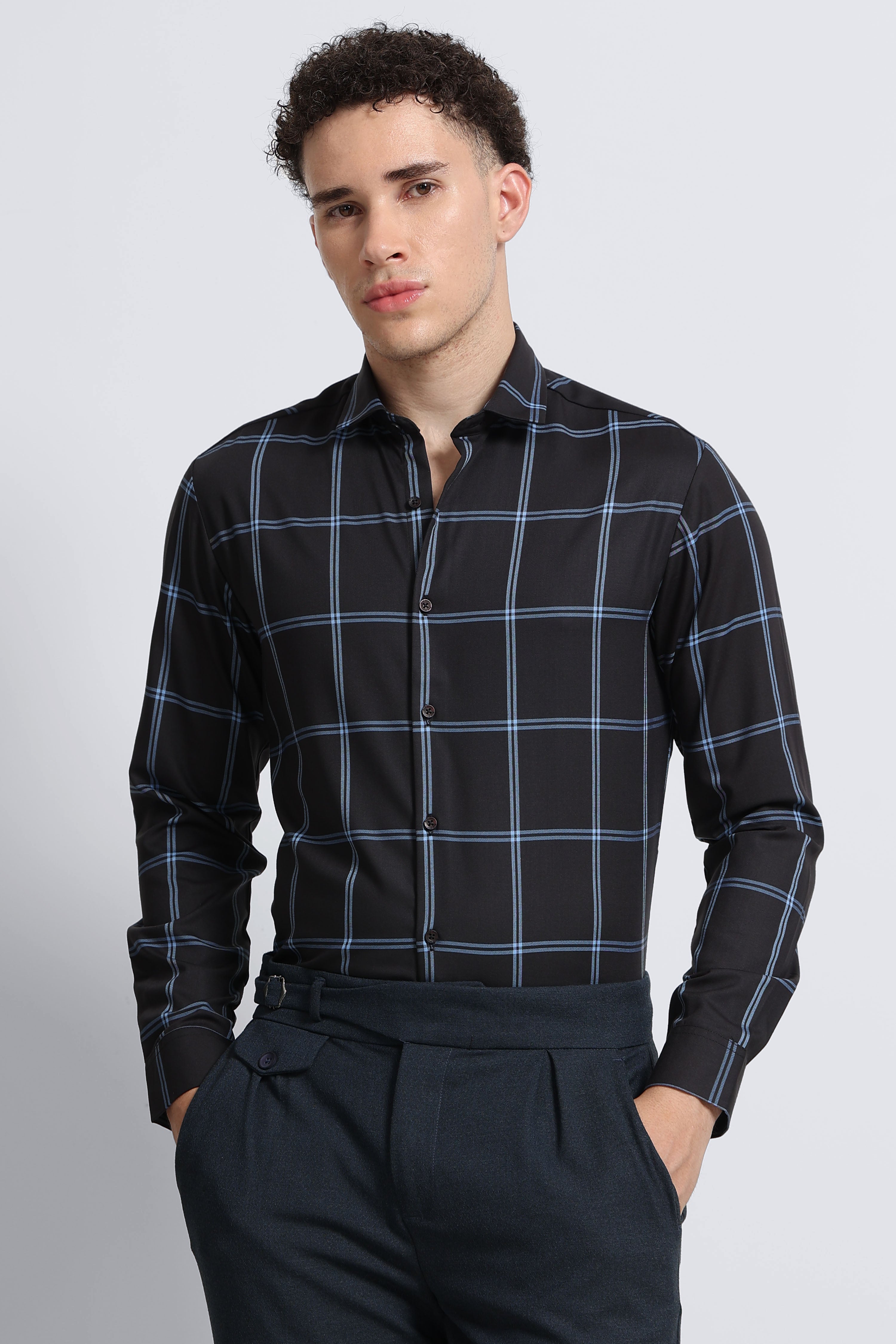 Men Black Premium Checked Shirt