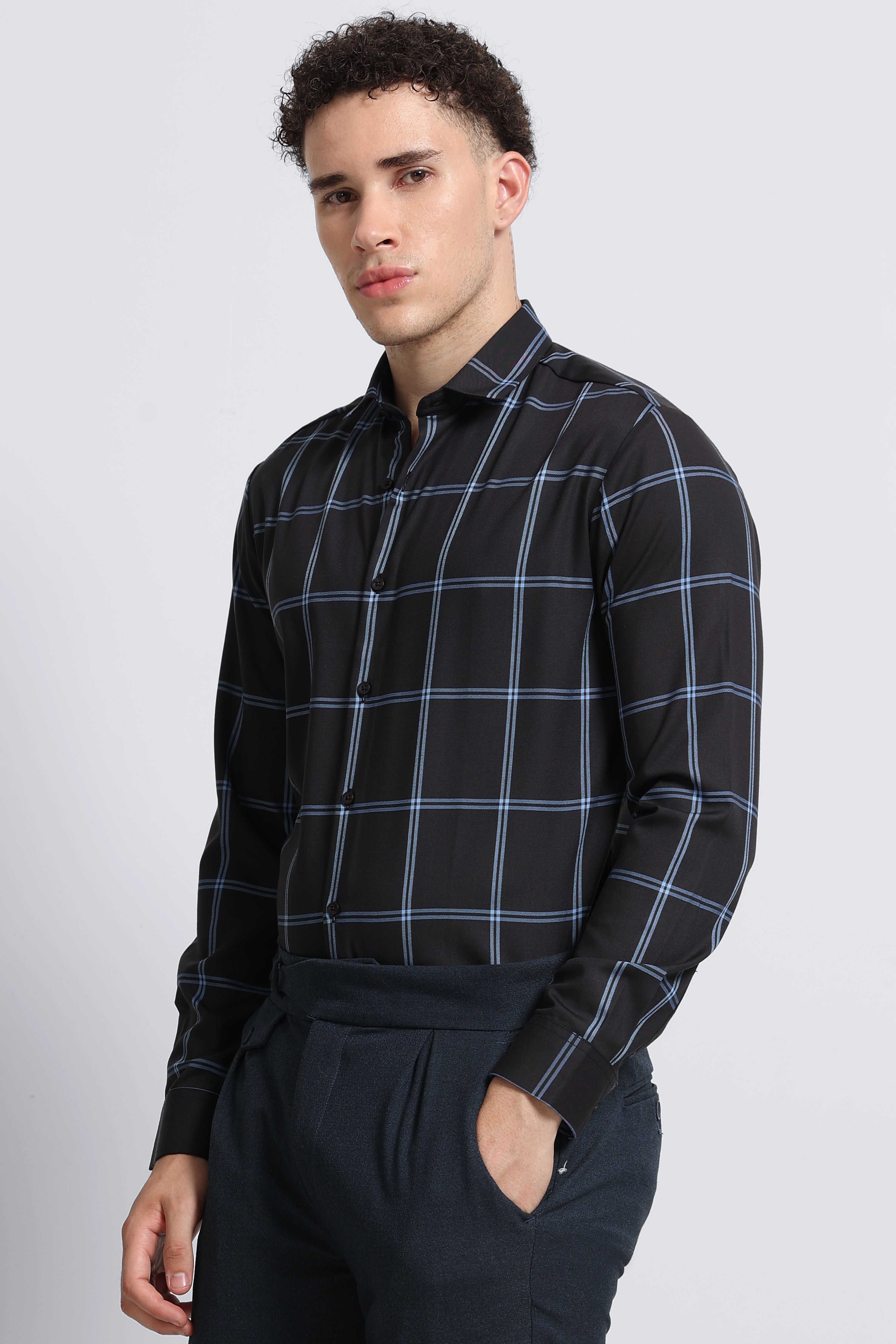 Men Black Premium Checked Shirt