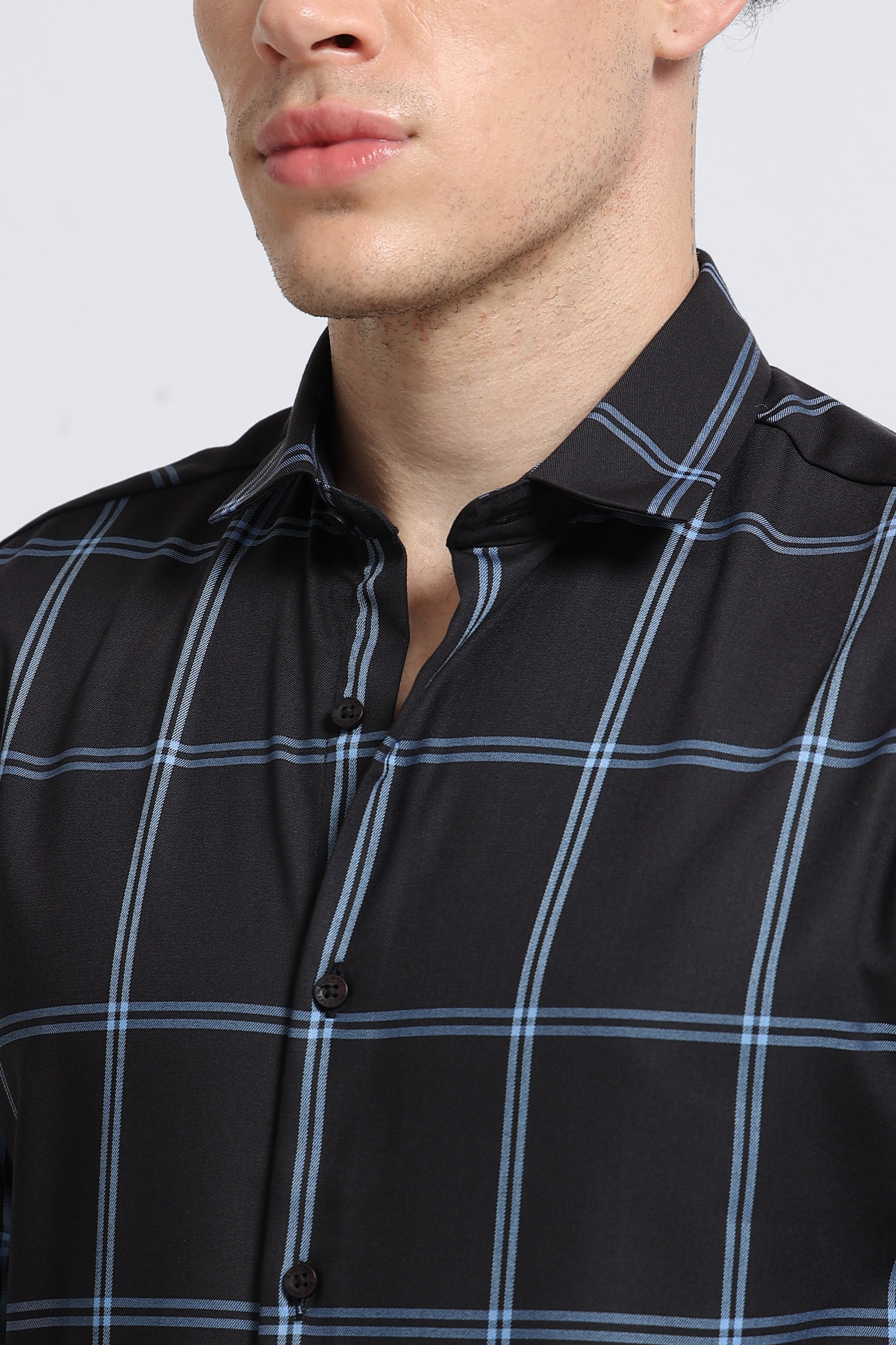 Men Black Premium Checked Shirt