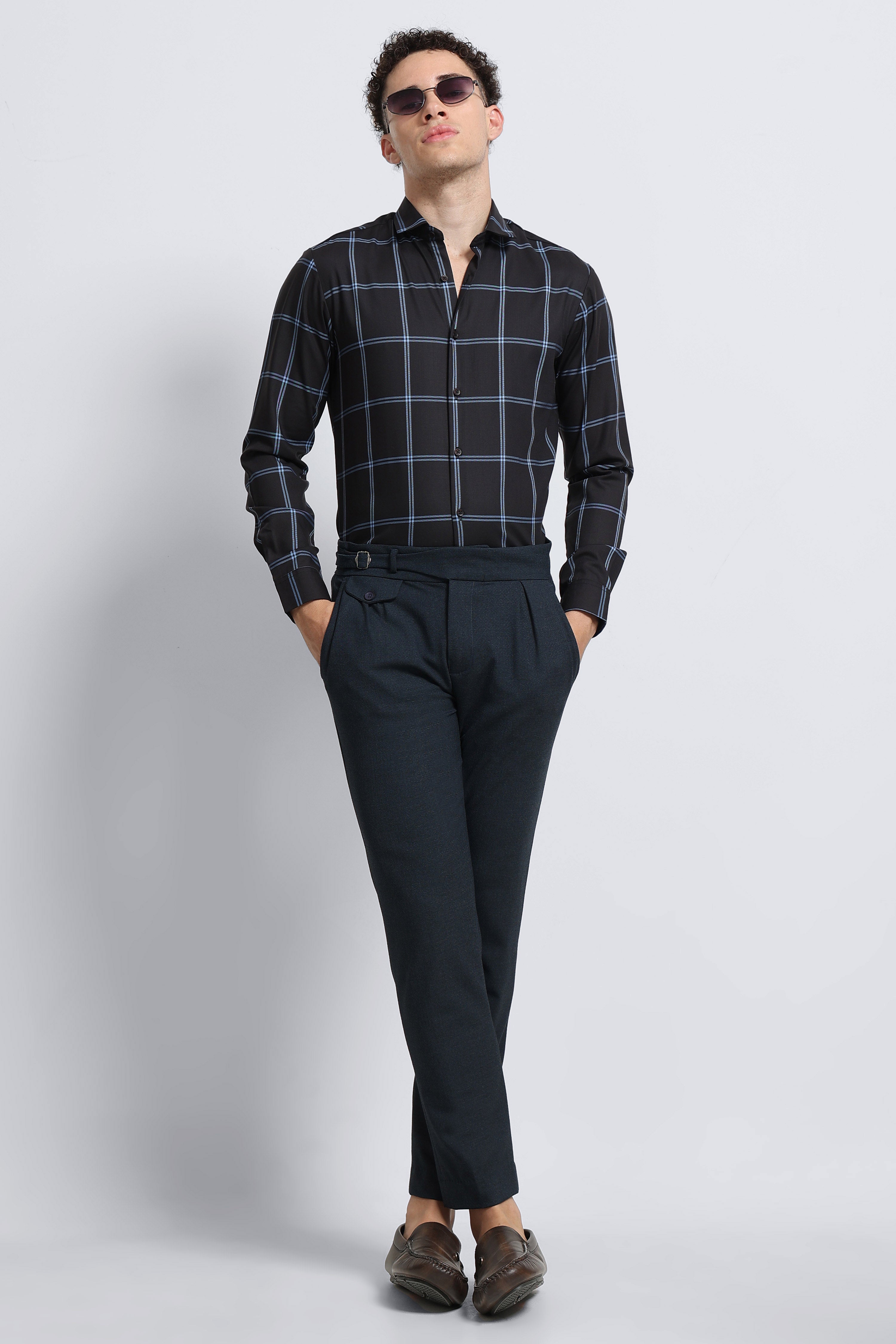 Men Black Premium Checked Shirt