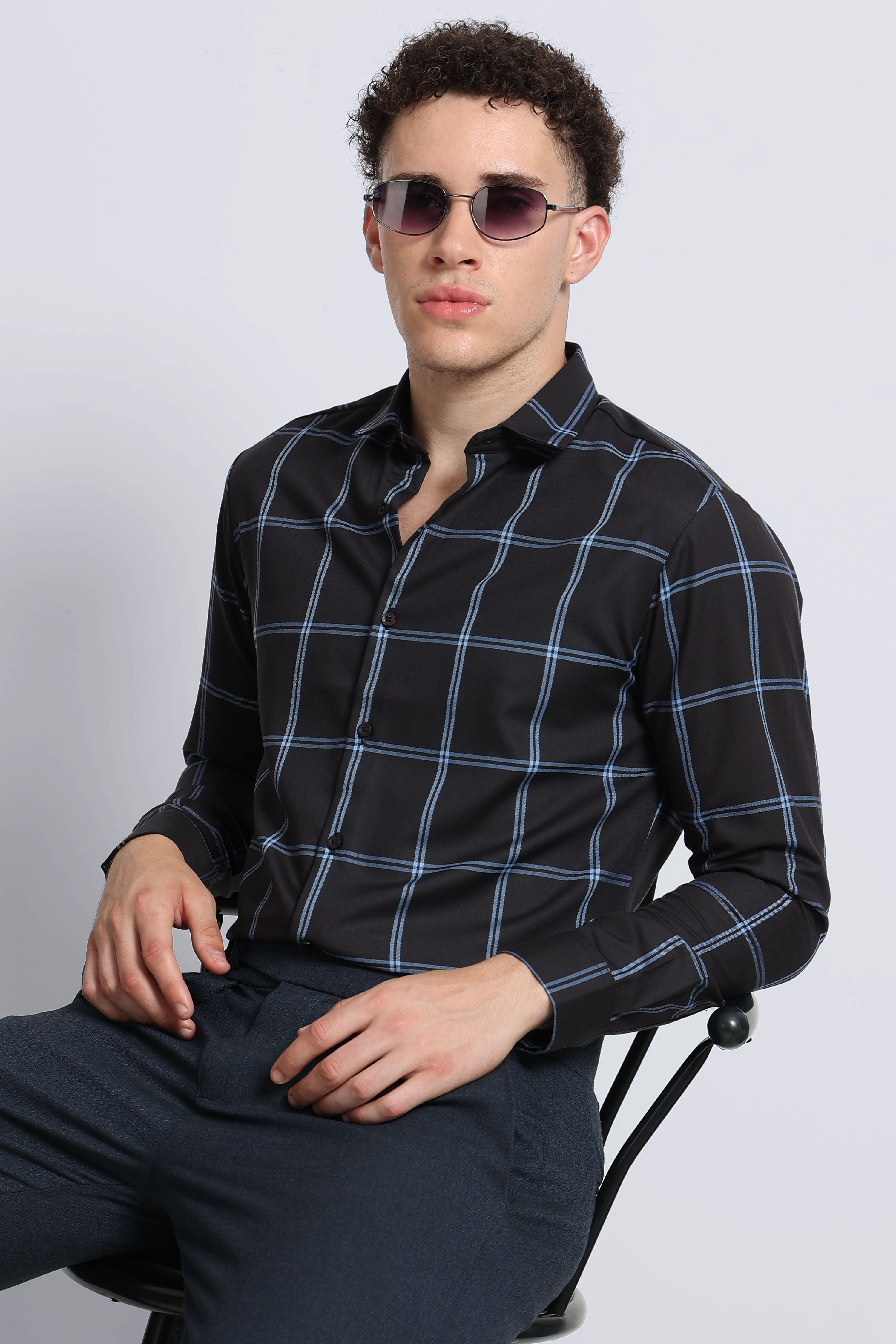 Men Black Premium Checked Shirt