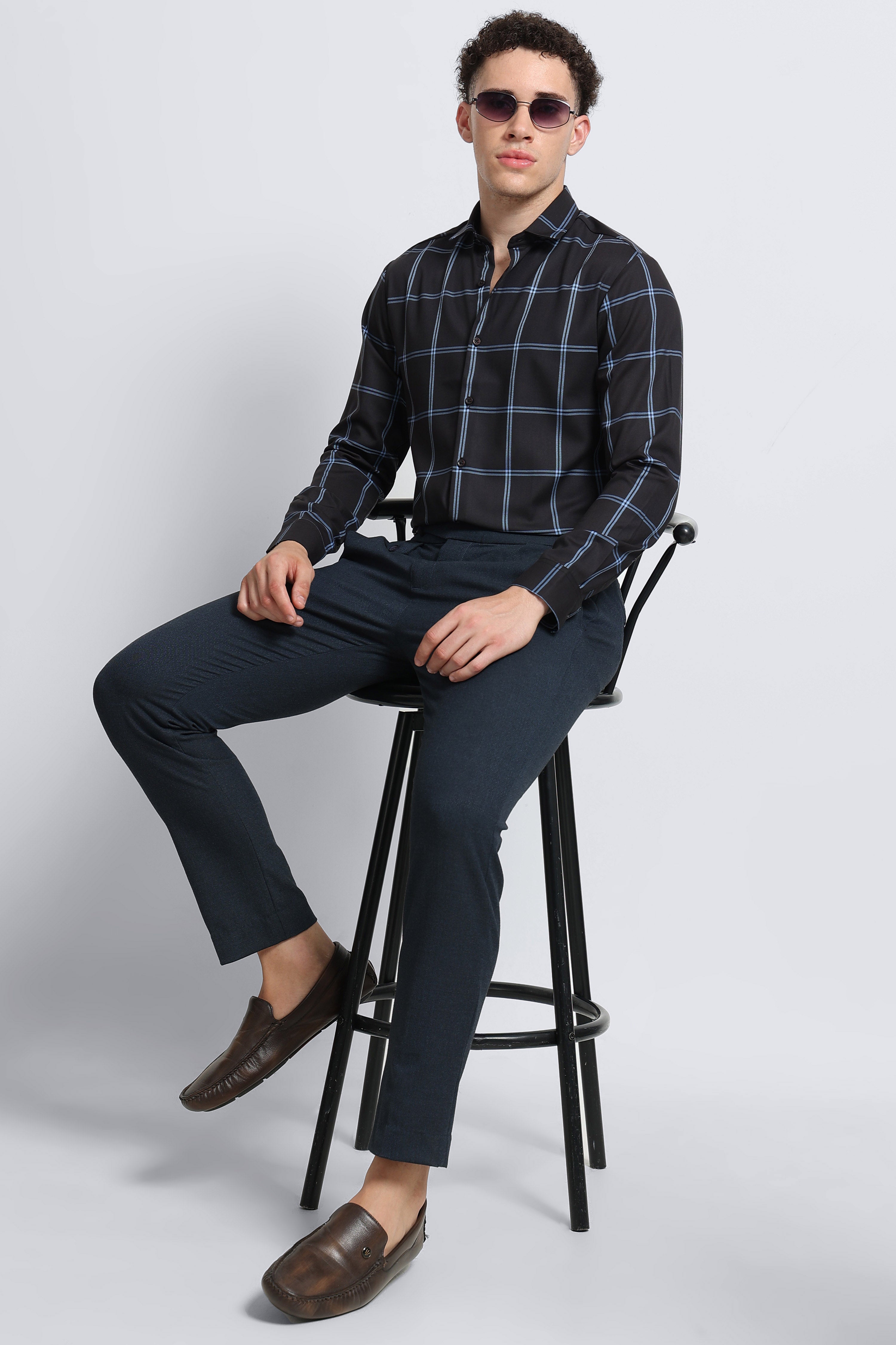 Men Black Premium Checked Shirt