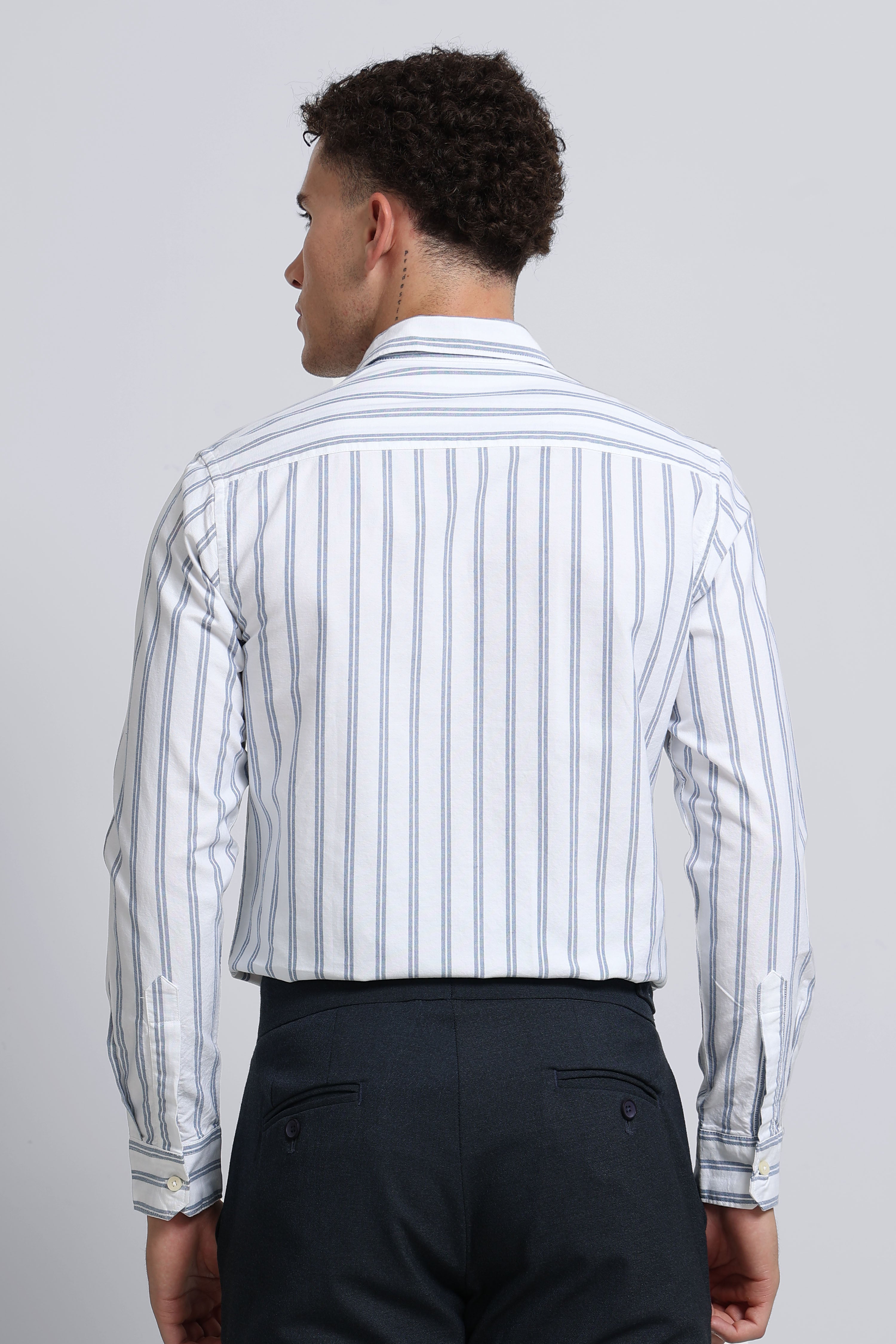 Men Blue Classic Striped Cotton Shirt