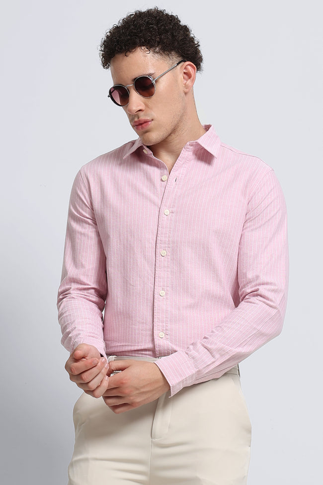 Men Pink Striped Cotton Shirt