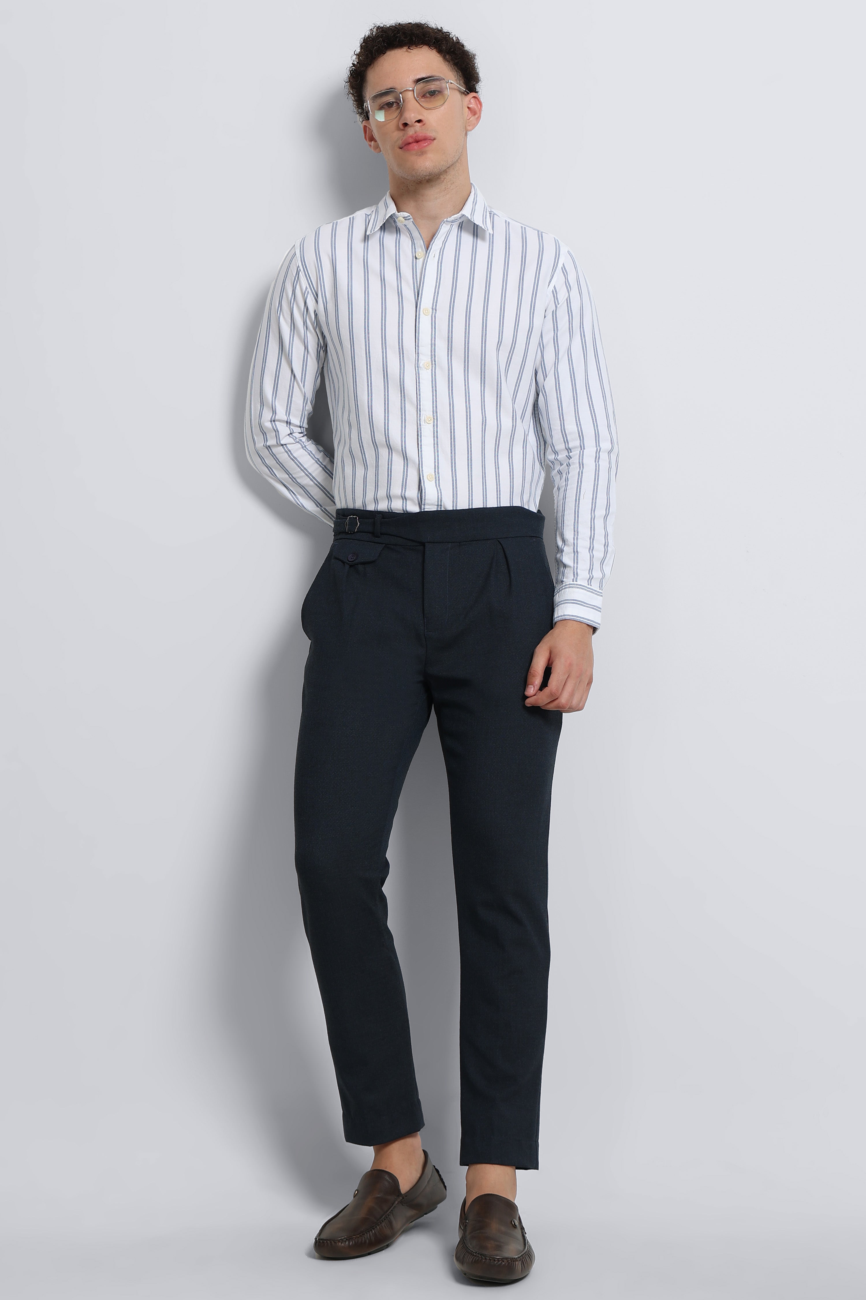 Men Blue Classic Striped Cotton Shirt