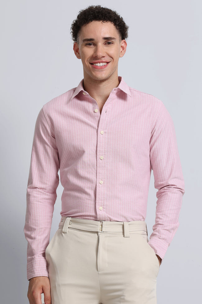 Men Pink Striped Cotton Shirt