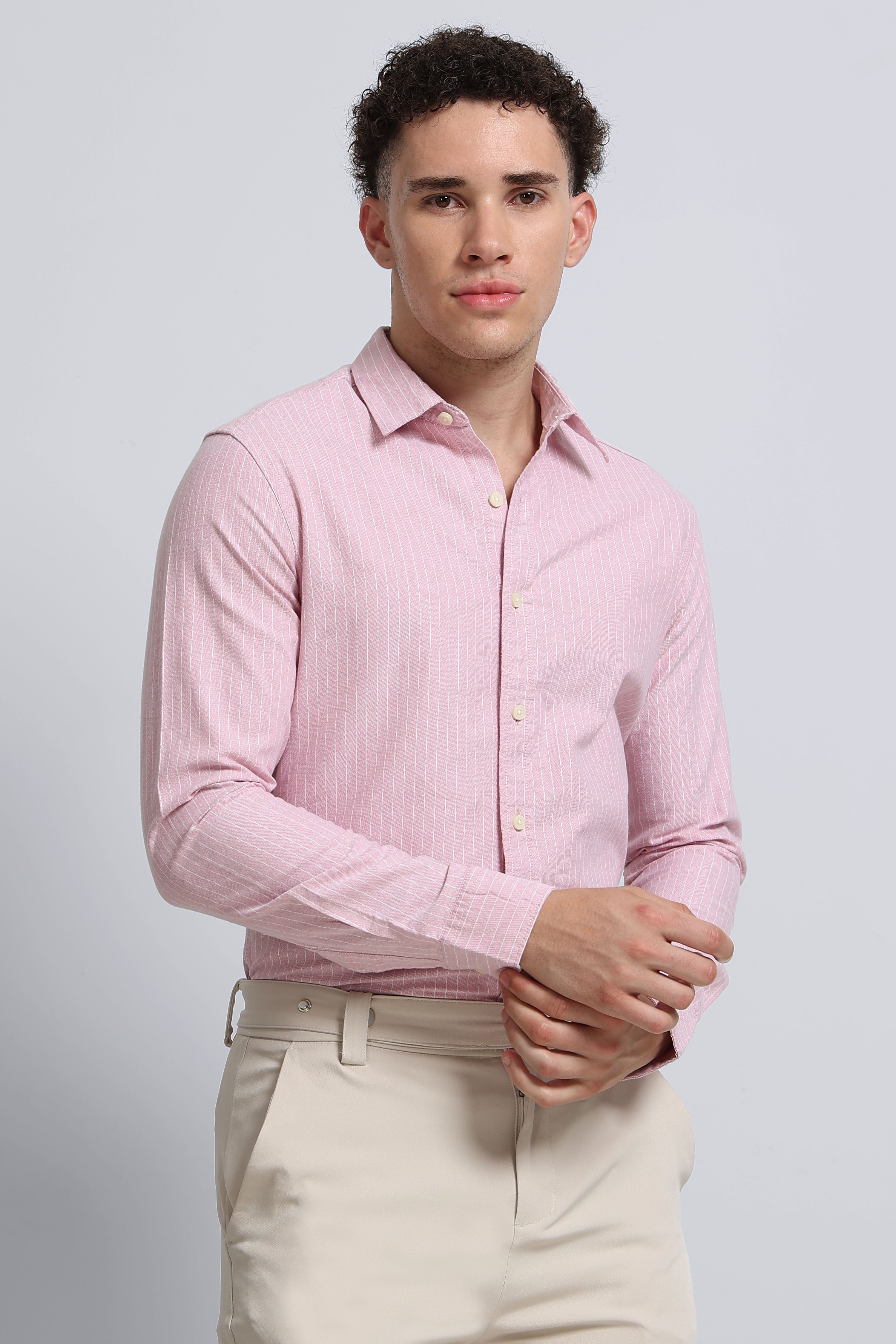 Men Pink Striped Cotton Shirt