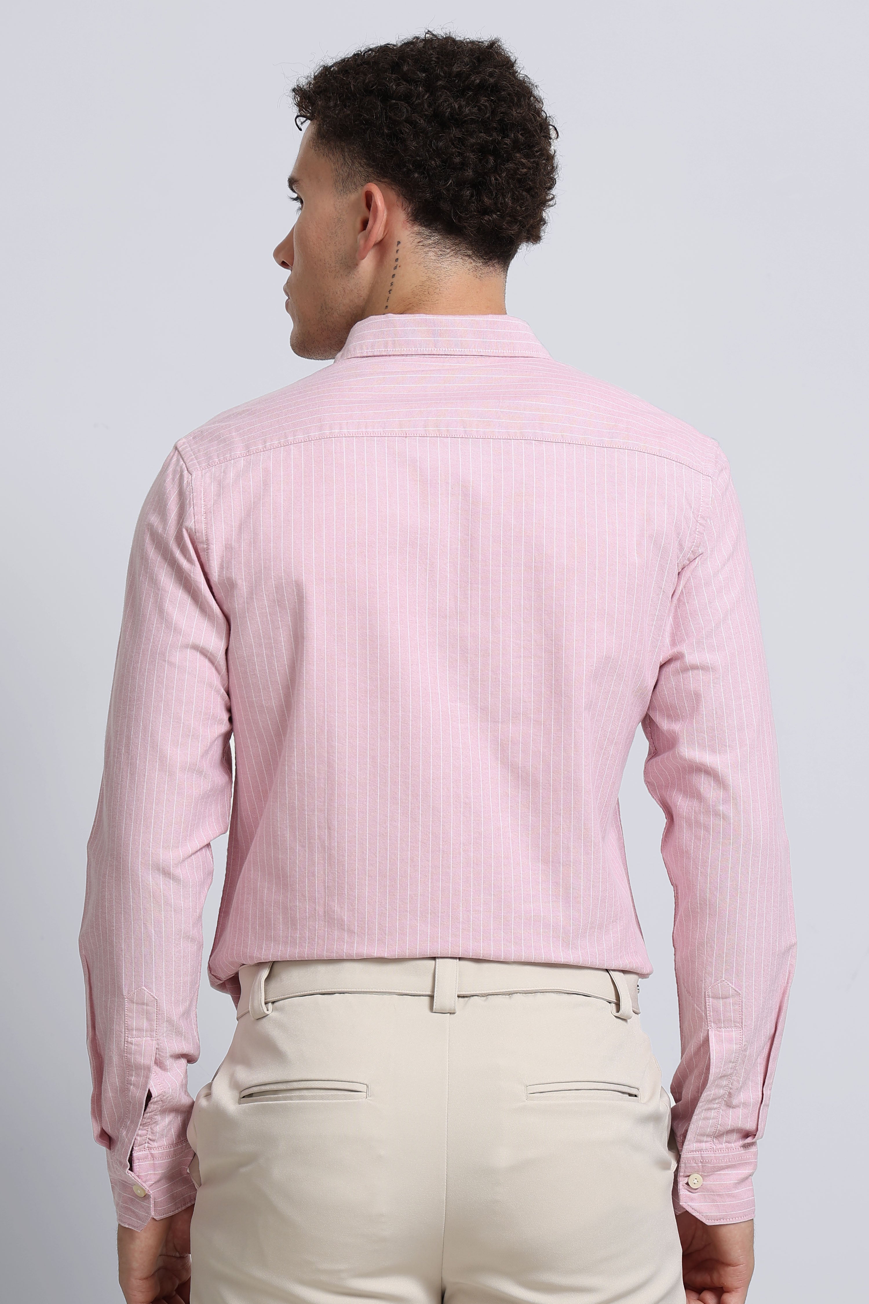 Men Pink Striped Cotton Shirt