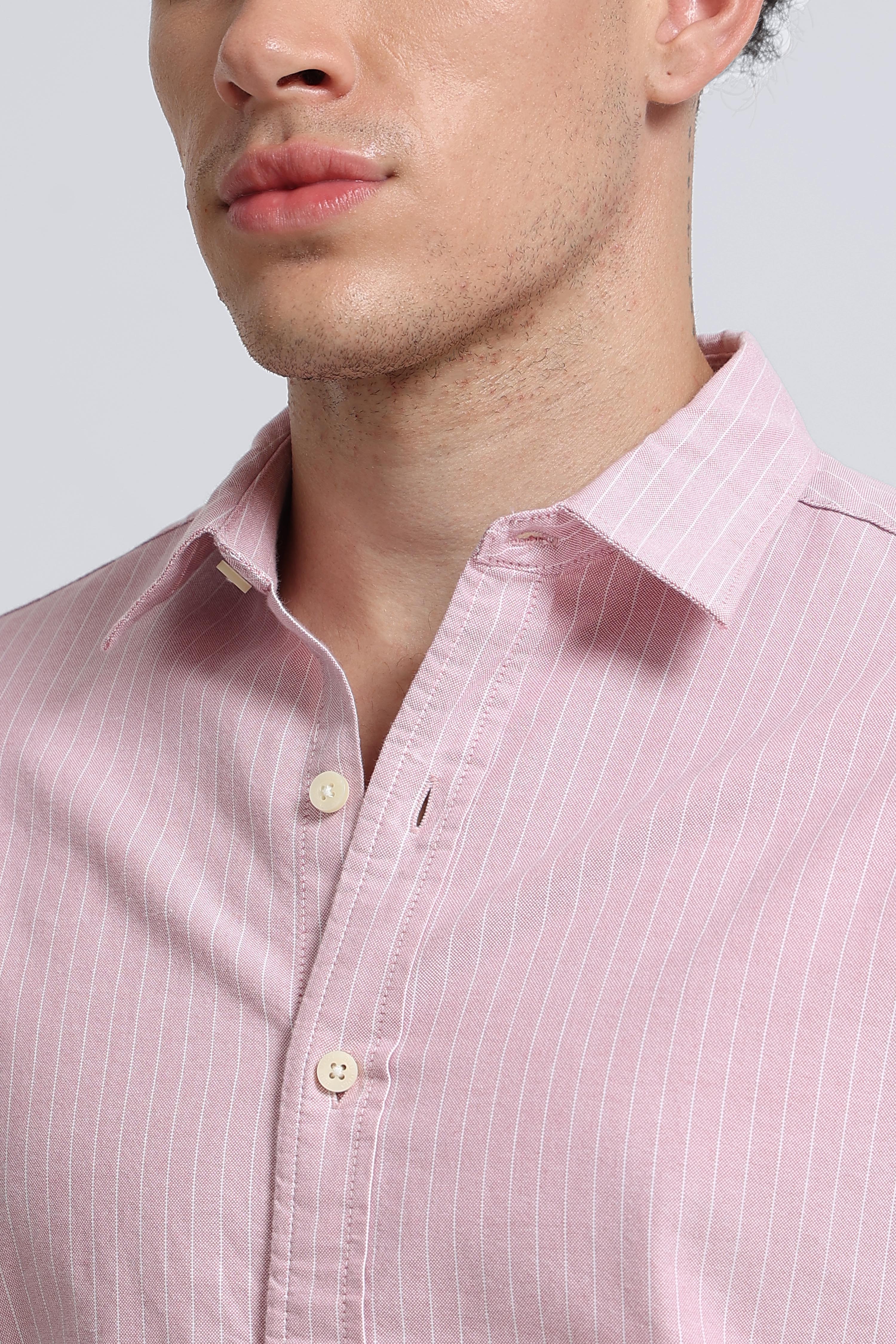 Men Pink Striped Cotton Shirt