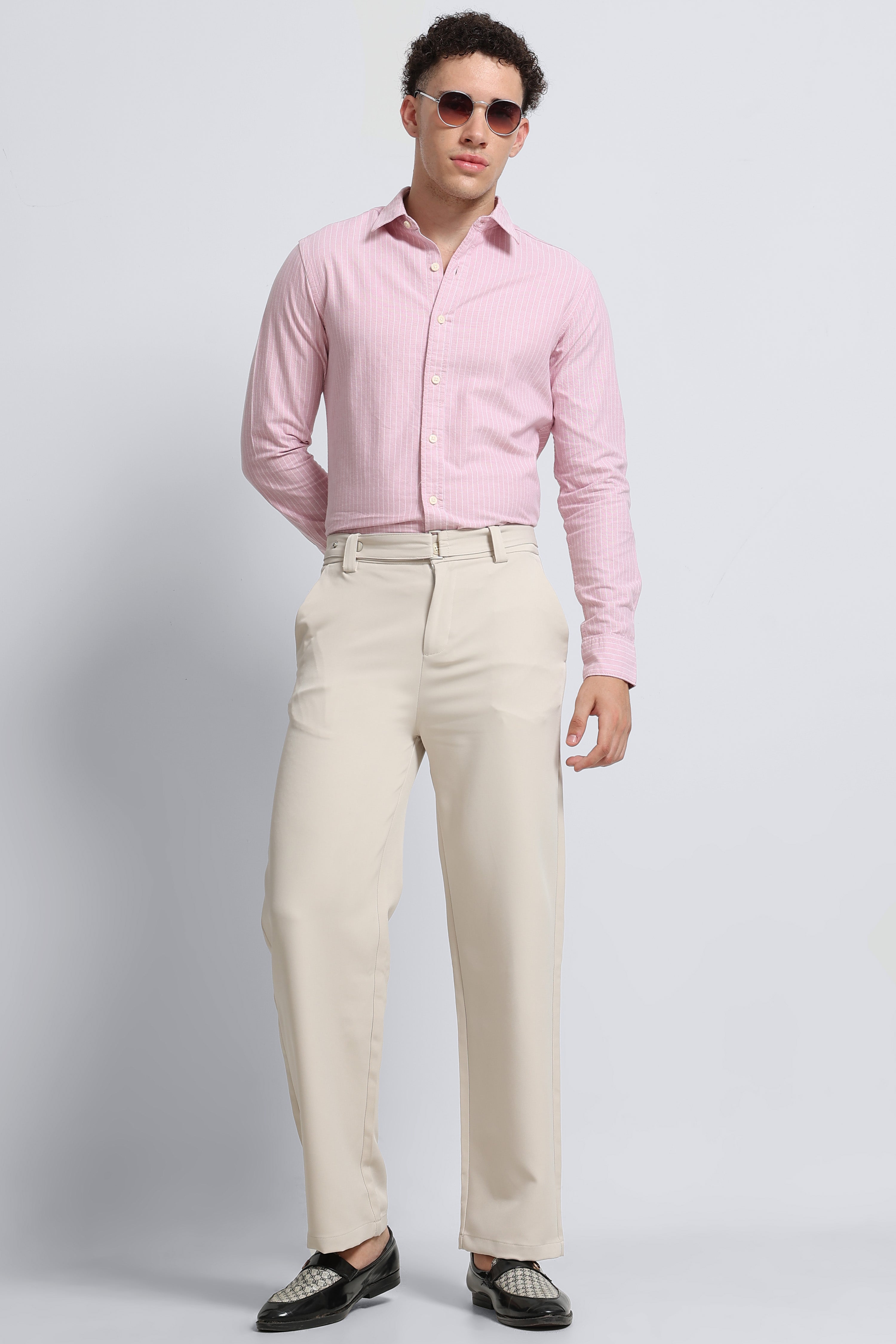 Men Pink Striped Cotton Shirt