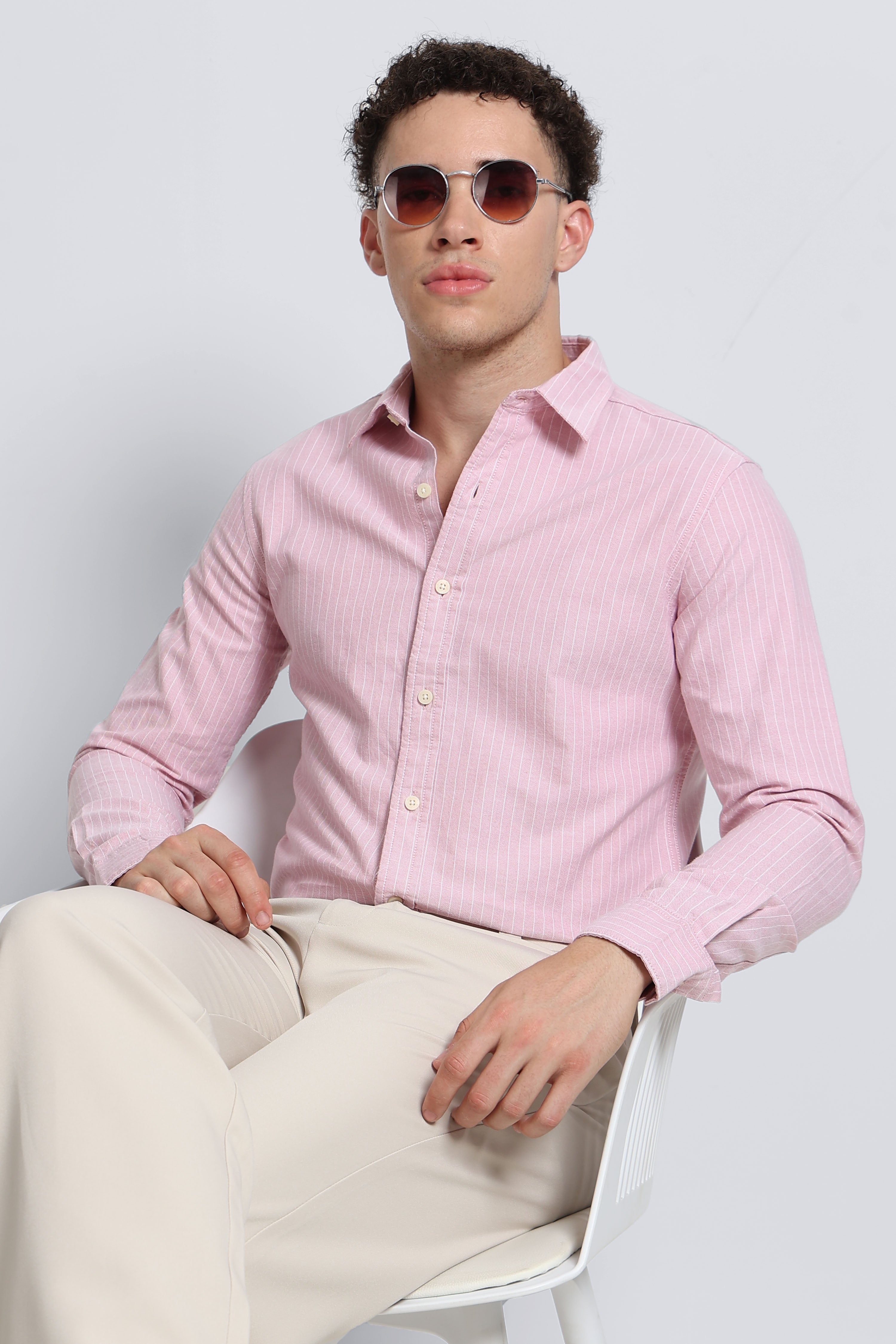 Men Pink Striped Cotton Shirt