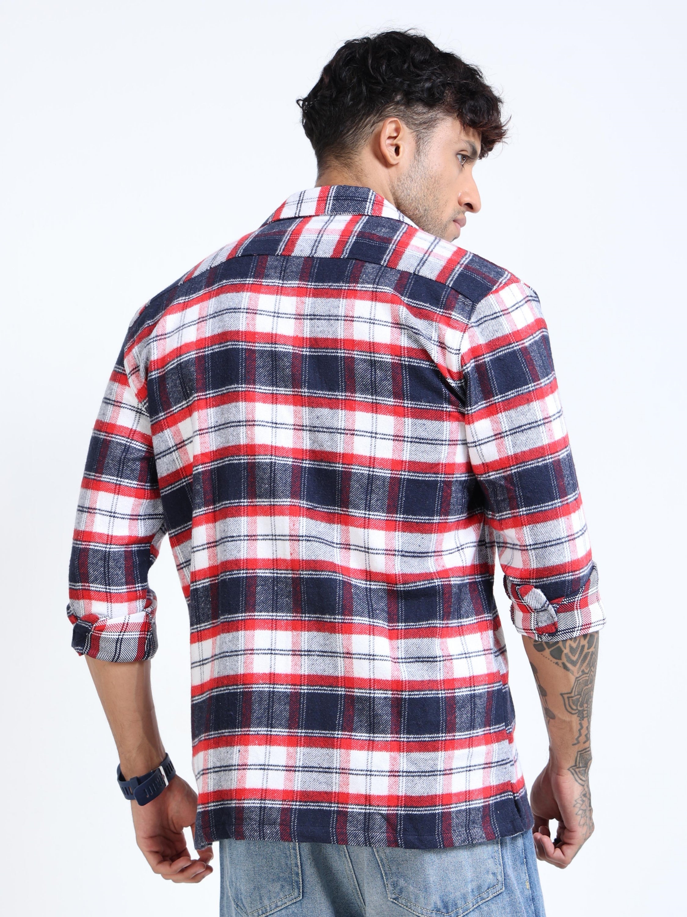 Men Twill Red Checked Overshirt