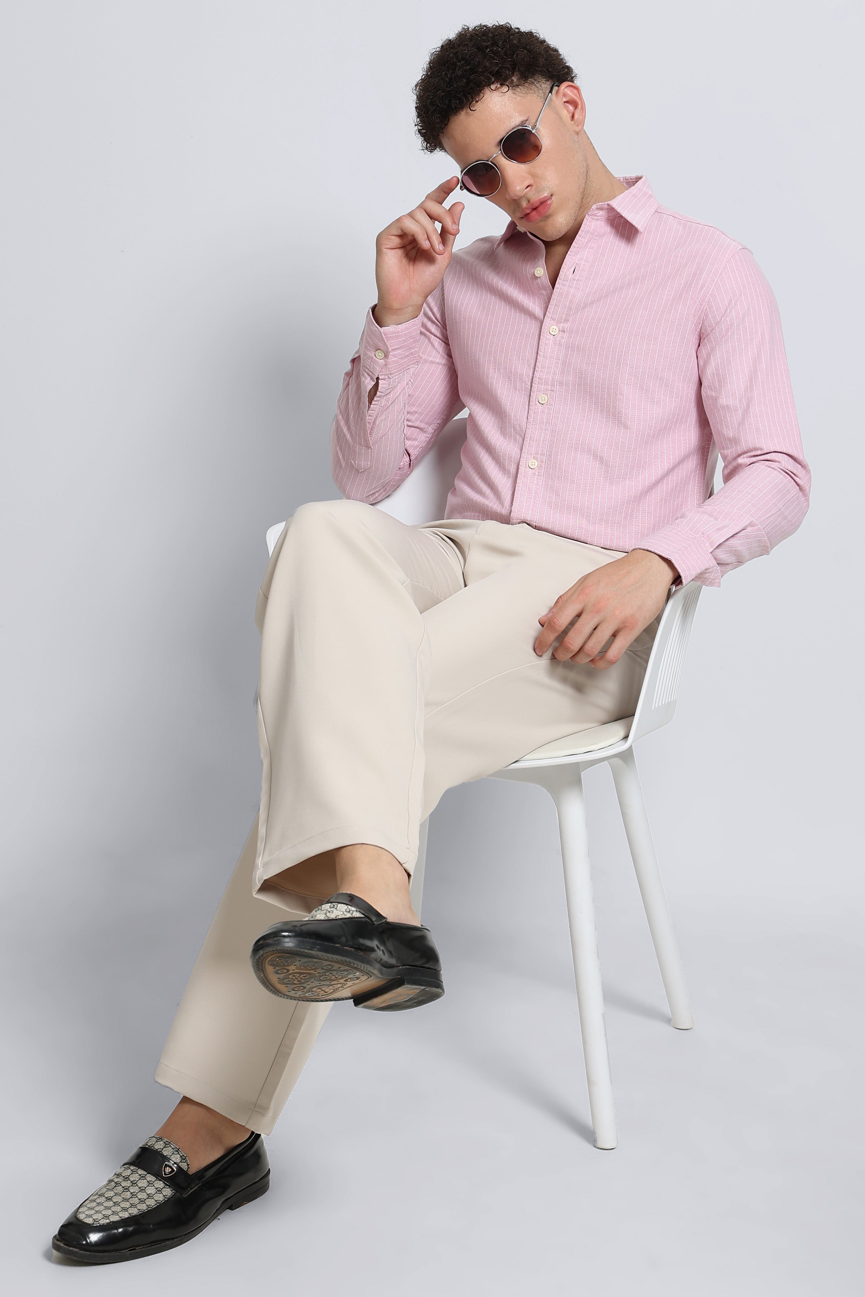 Men Pink Striped Cotton Shirt