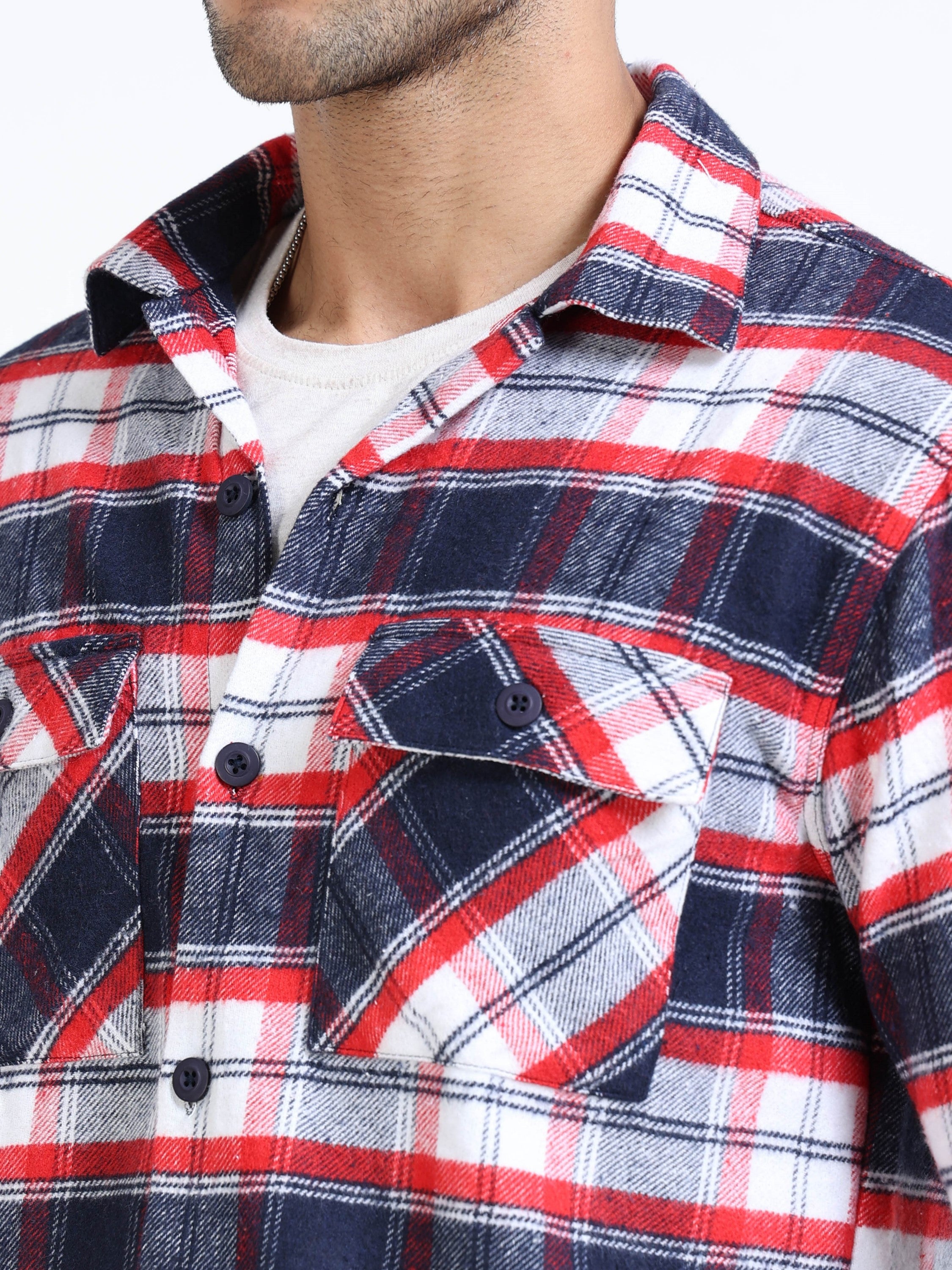 Men Twill Red Checked Overshirt