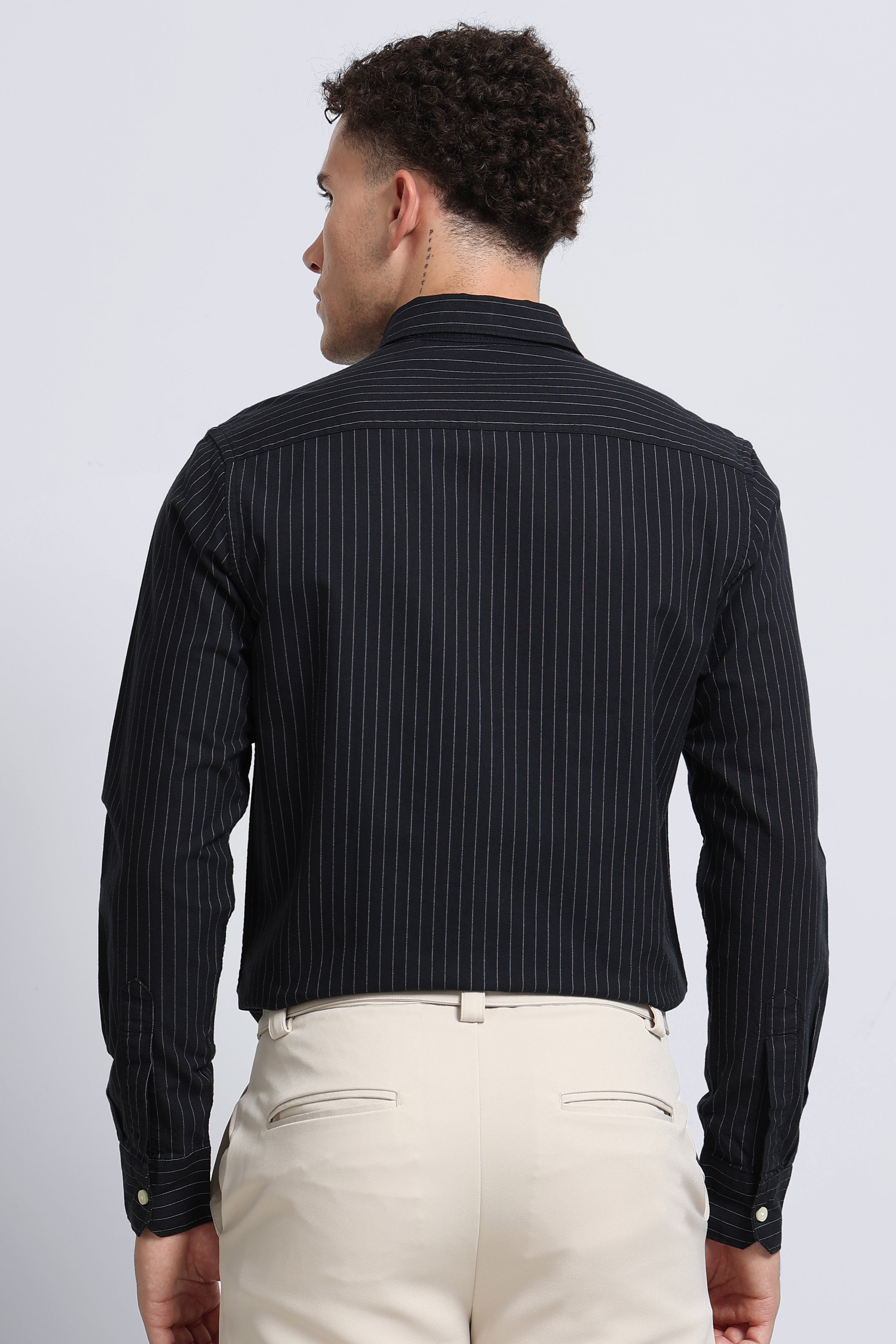 Men Black Striped Cotton Shirt