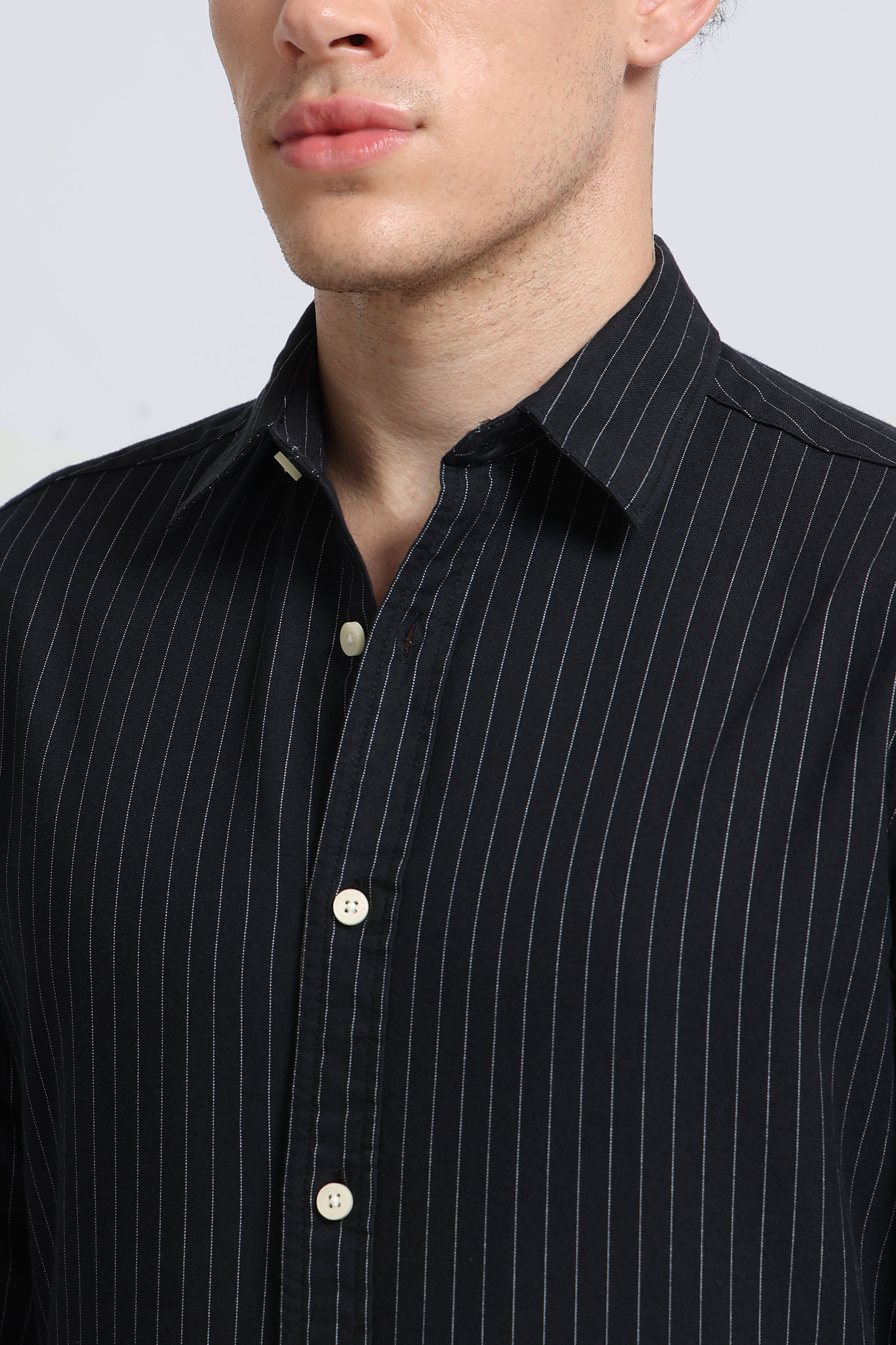 Men Black Striped Cotton Shirt