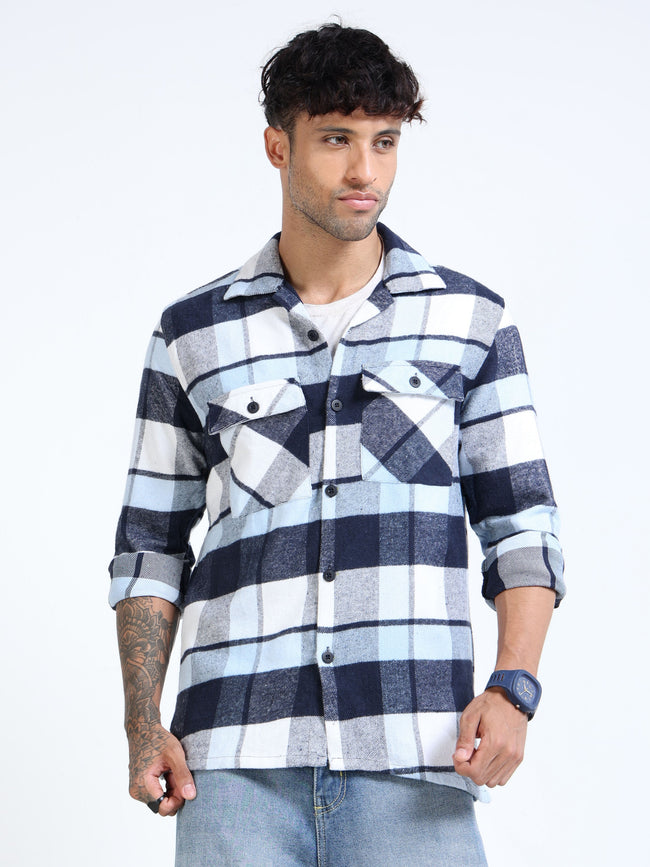 Men Twill Checked Sky Overshirt