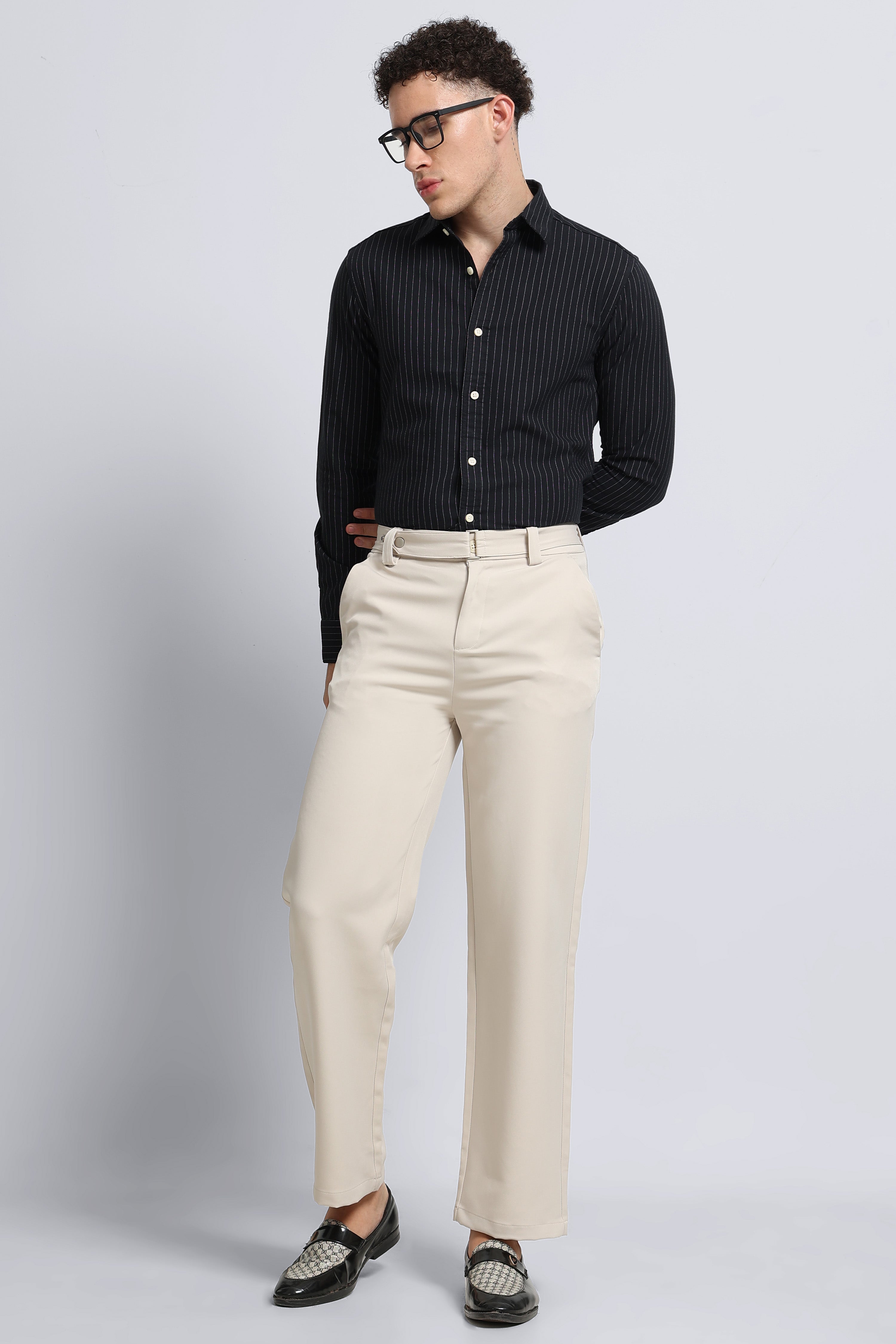 Men Black Striped Cotton Shirt