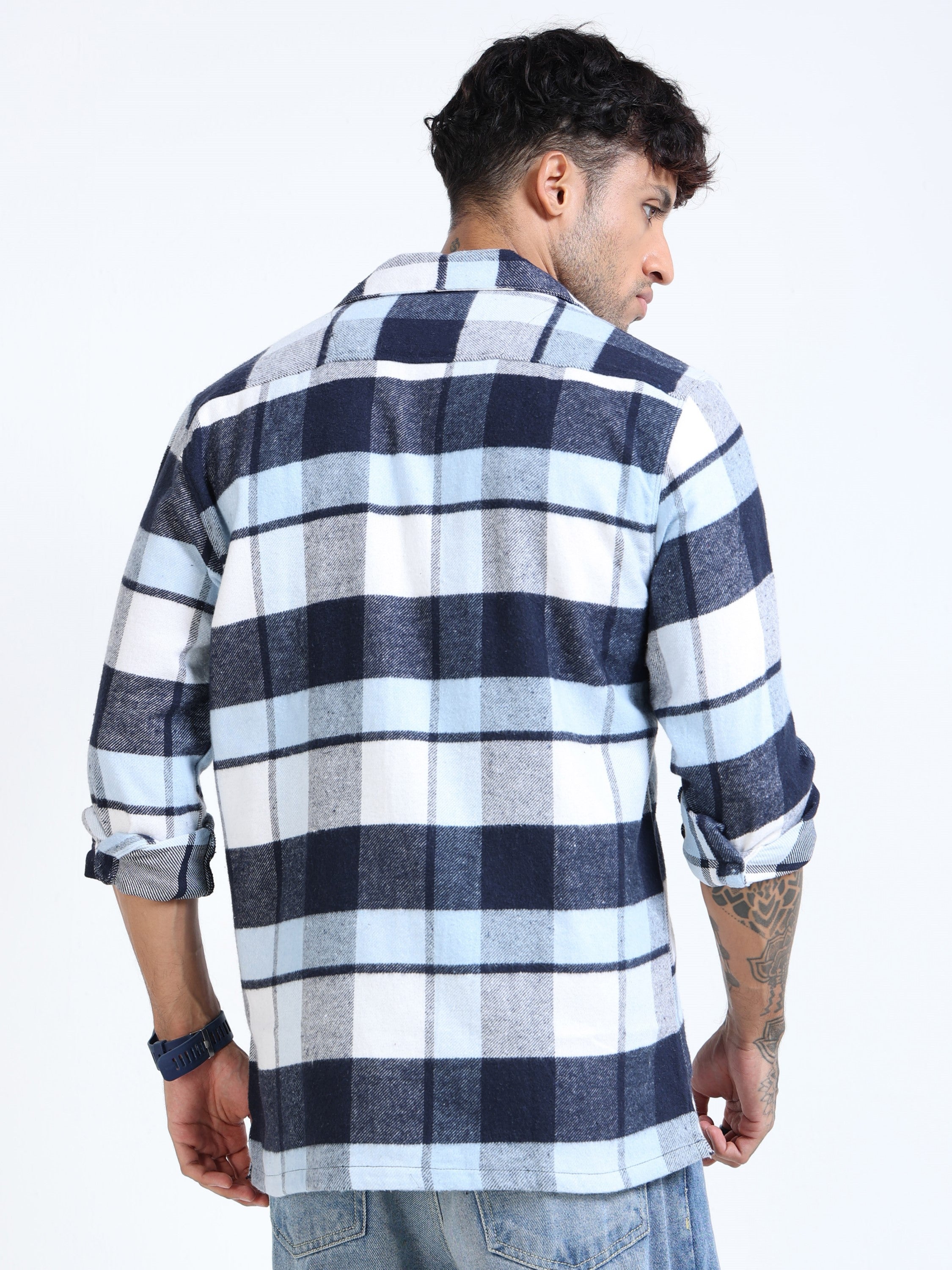 Men Twill Checked Sky Overshirt
