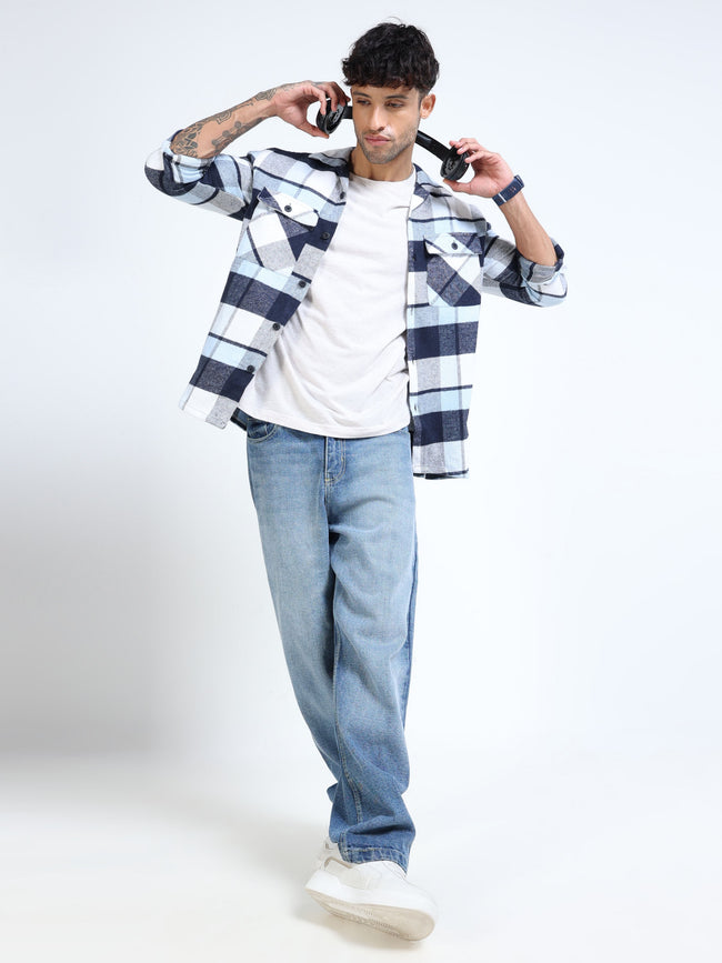 Men Twill Checked Sky Overshirt
